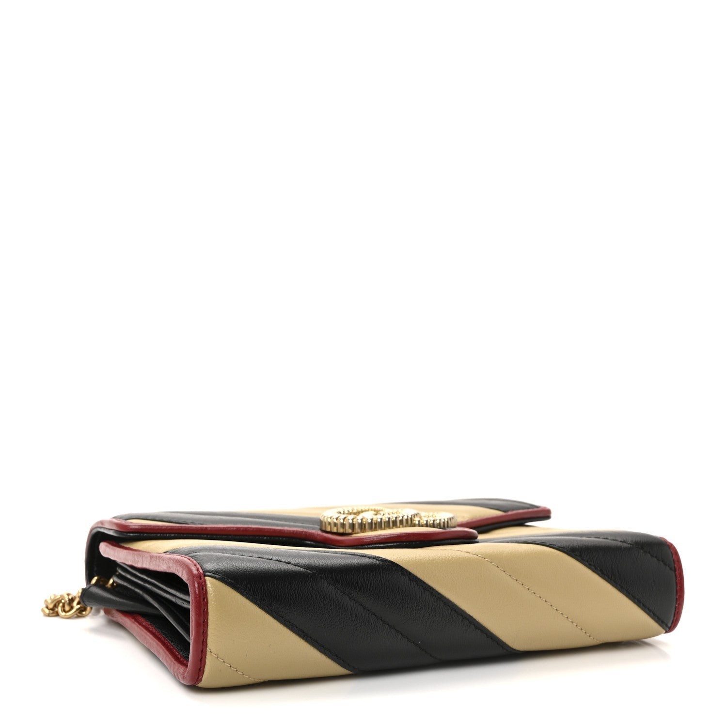 Azalea Calfskin Matelasse Diagonal Patchwork Torchon GG Marmont Chain Wallet Black Beige Romantic Cerise