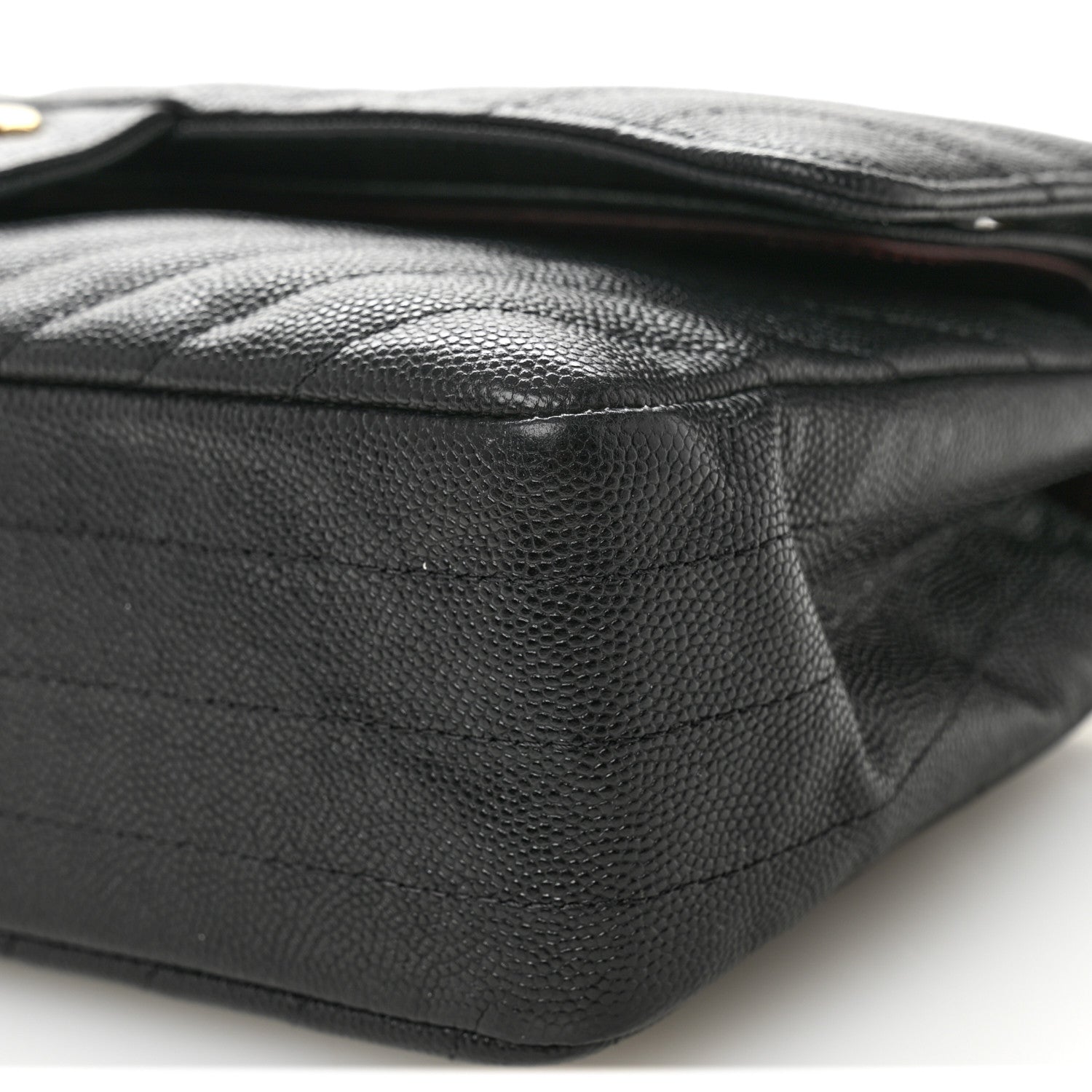 Caviar Chevron Quilted Medium Double Flap Black