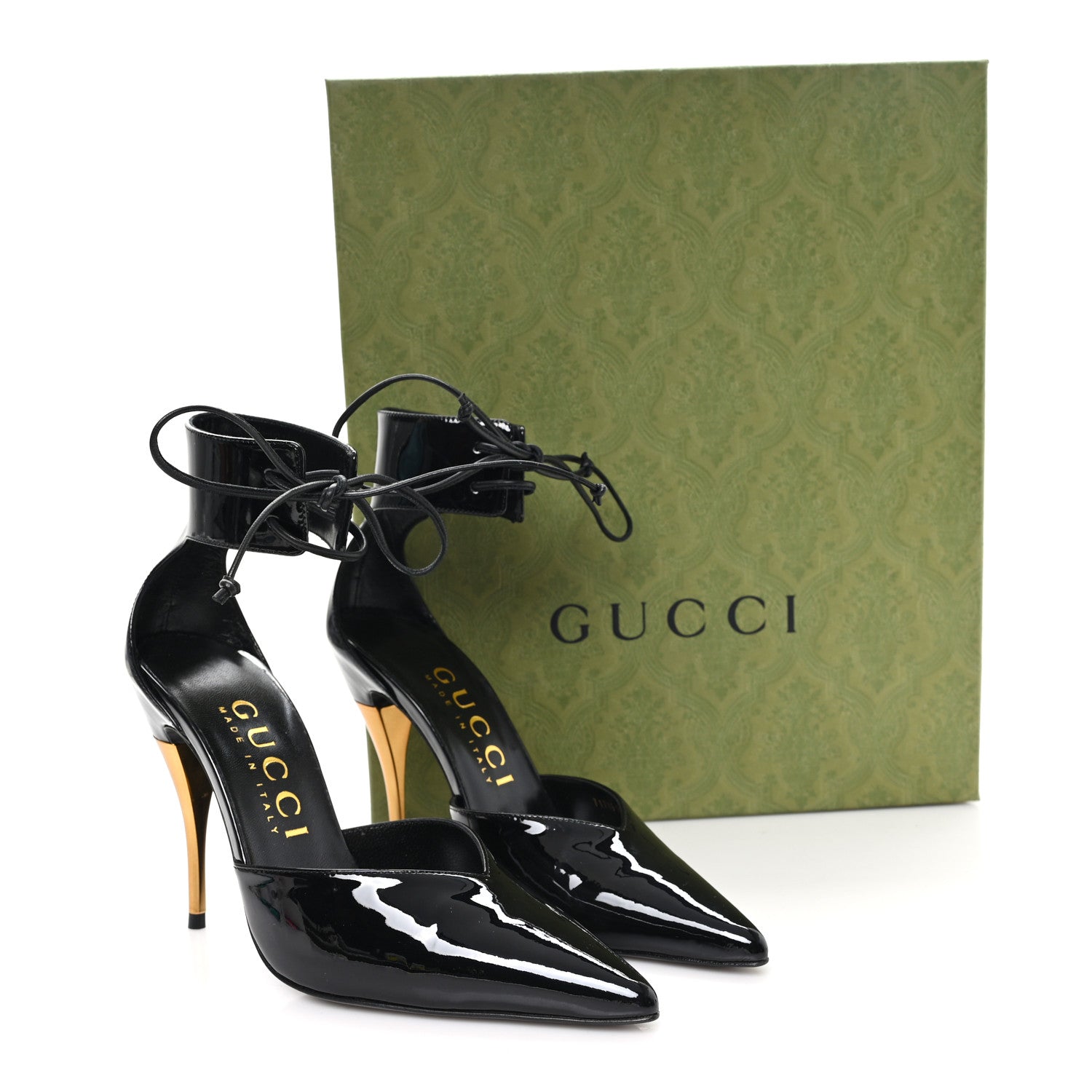 Vitello Vernice Soft Nappa Priscilla Ankle Cuff Pumps 37.5 Black