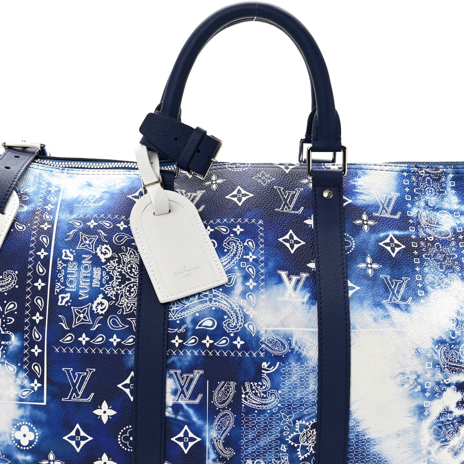 Cowhide Monogram Bandana Keepall Bandouliere 50 Blue