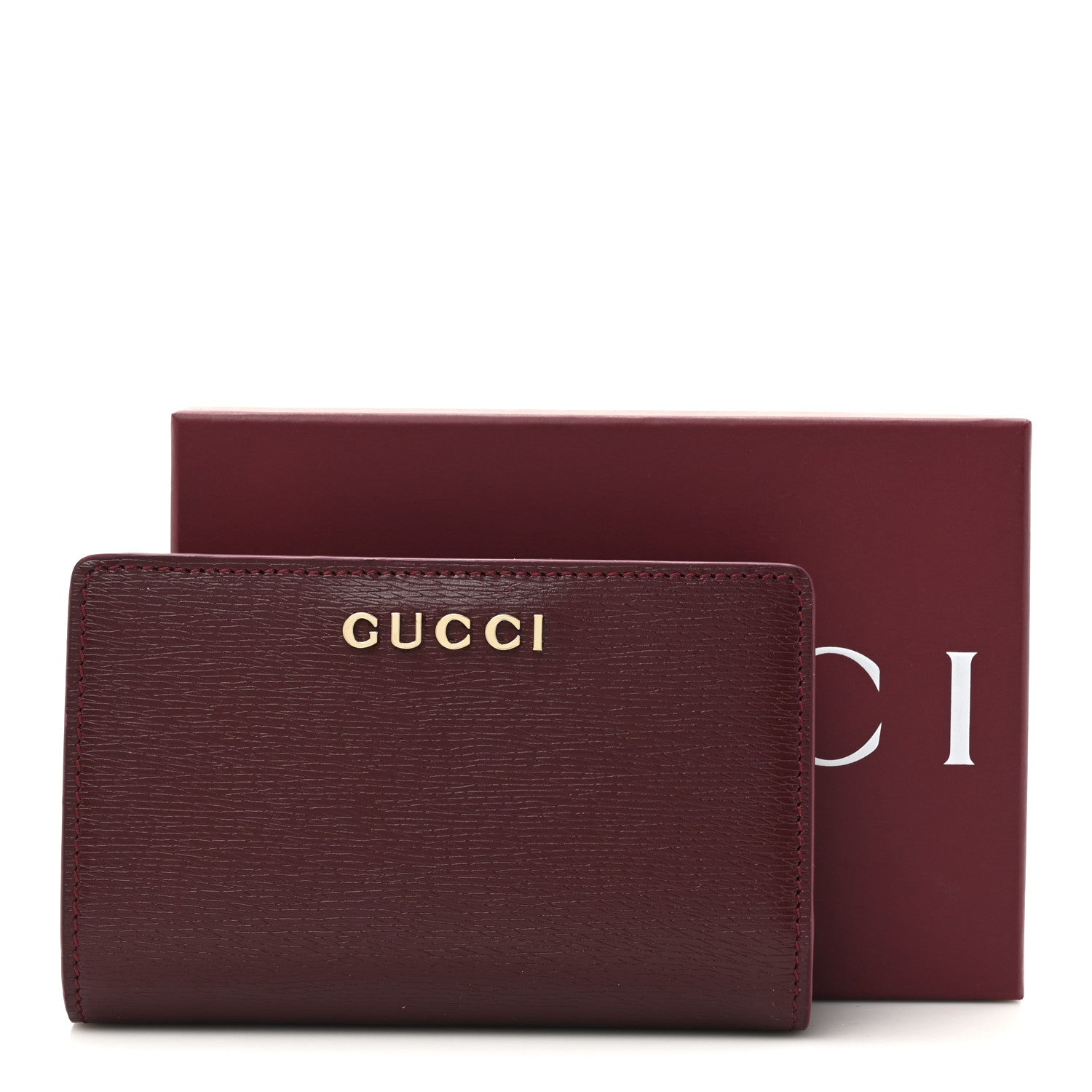 Calfskin Script Card Case Wallet Rosso Ancora Red