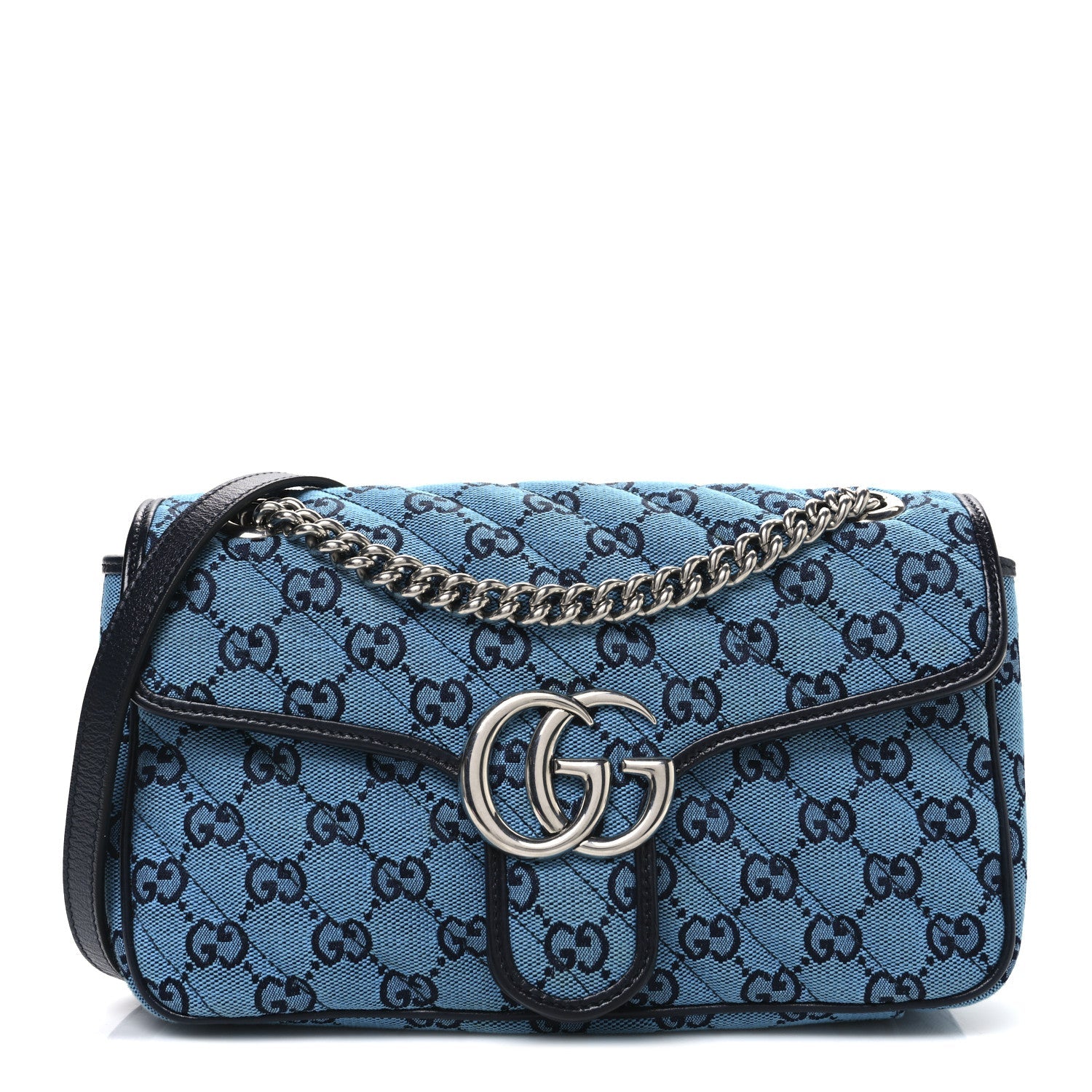 Monogram Multicolor Matelasse Diagonal Small GG Marmont Shoulder Bag Light Blue