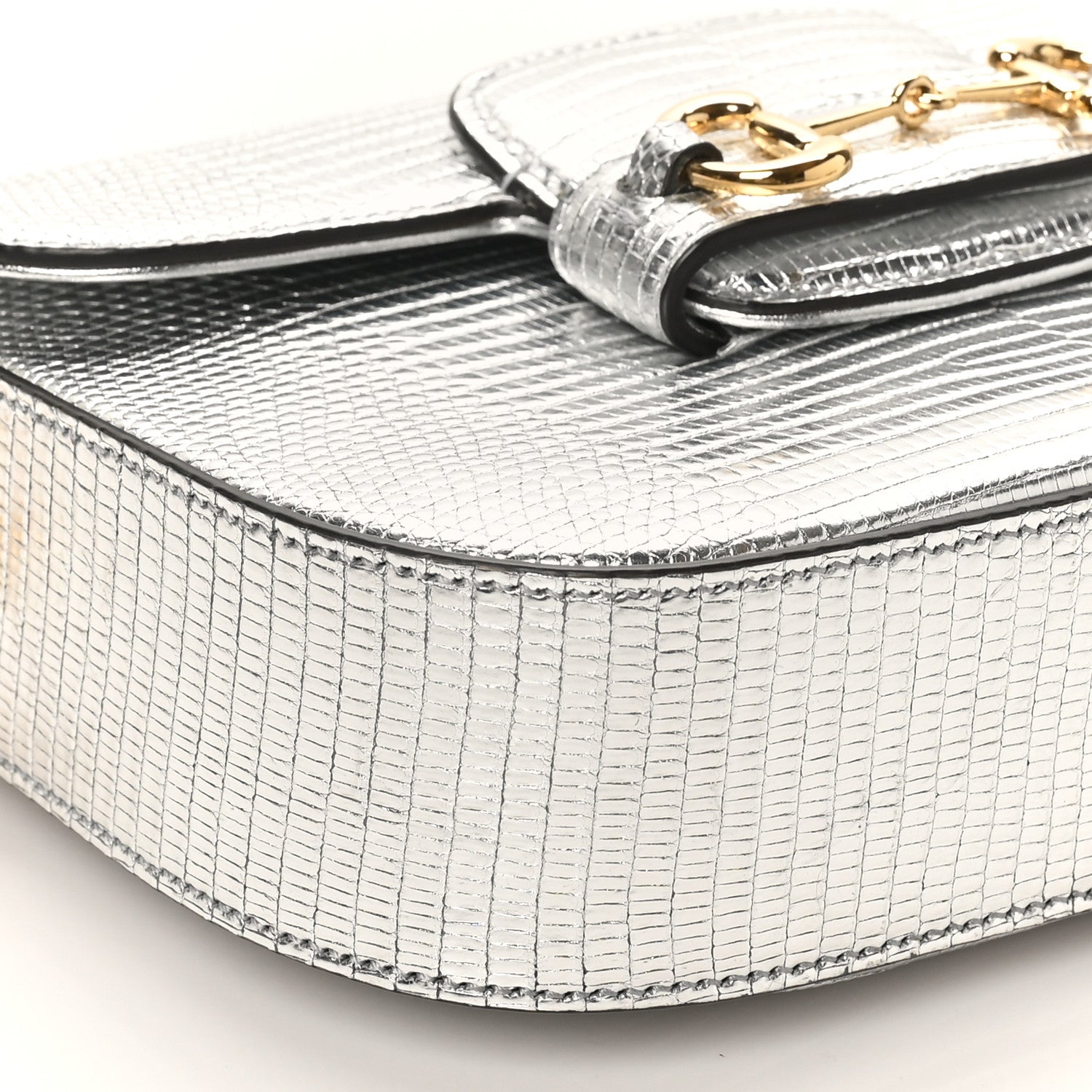 Lizard Mini Horsebit 1955 Shoulder Bag Silver