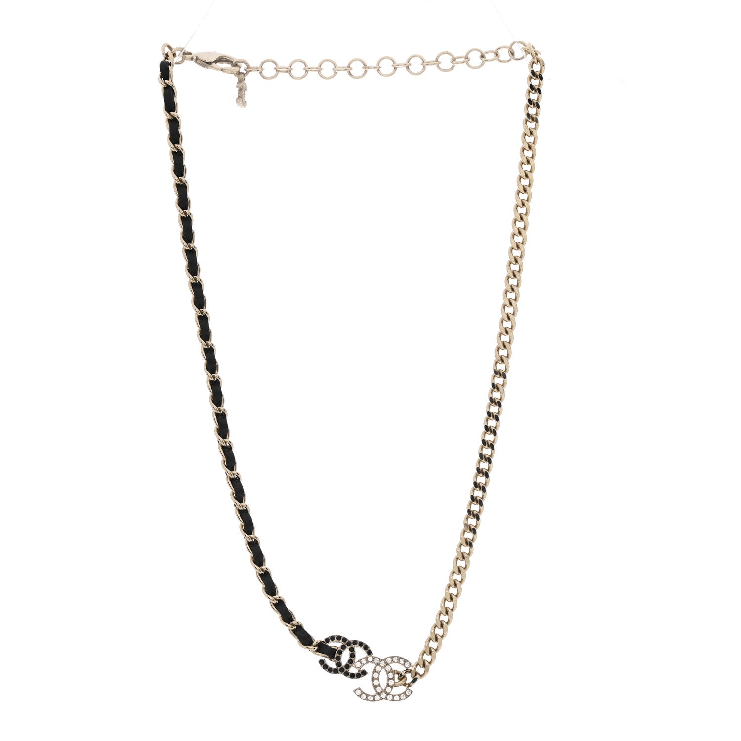 Lambskin Crystal CC Chain Choker Necklace Black Gold