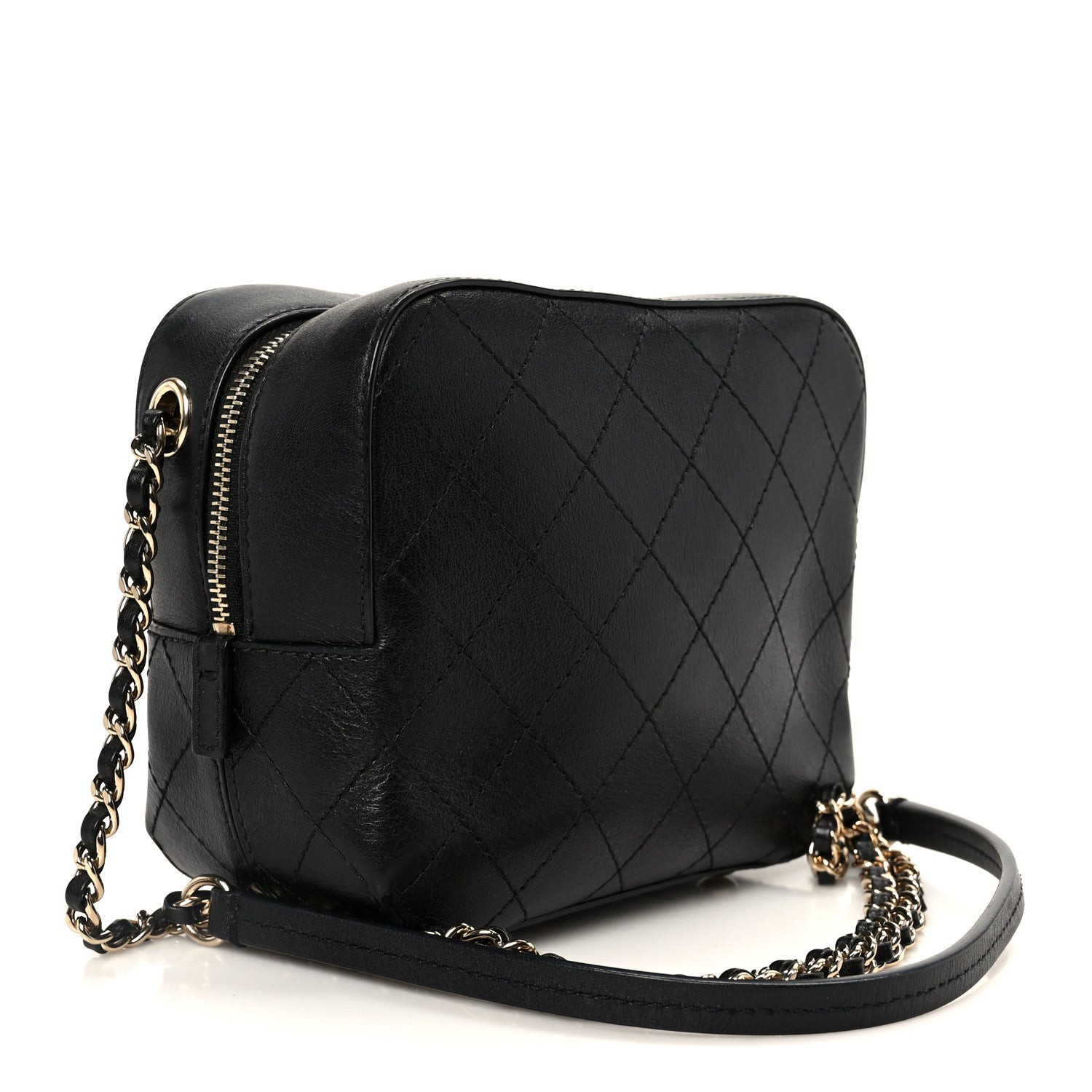 Calfskin Stitched Covered CC Camera Case Bag Black
