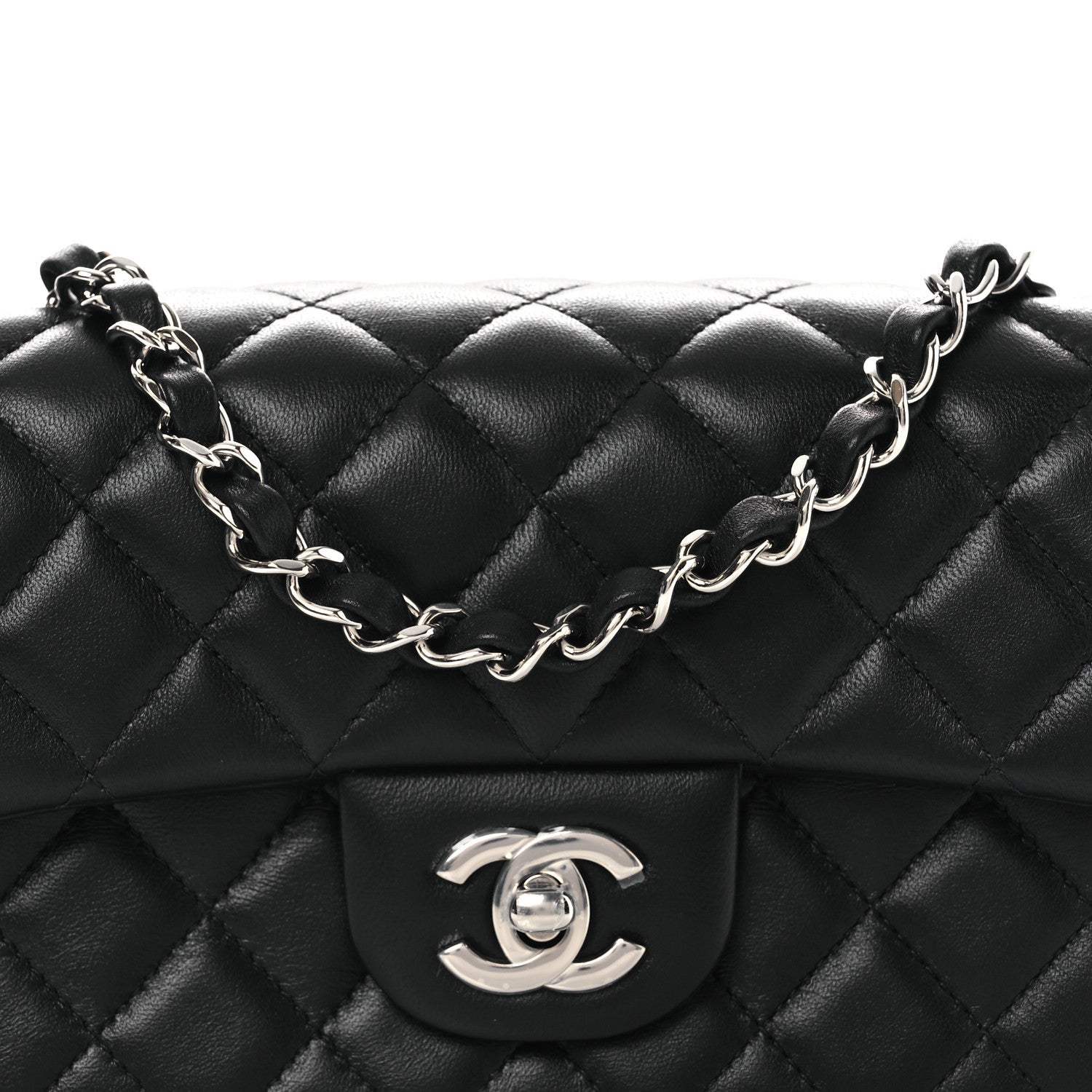 Lambskin Quilted Mini Rectangular Flap Black