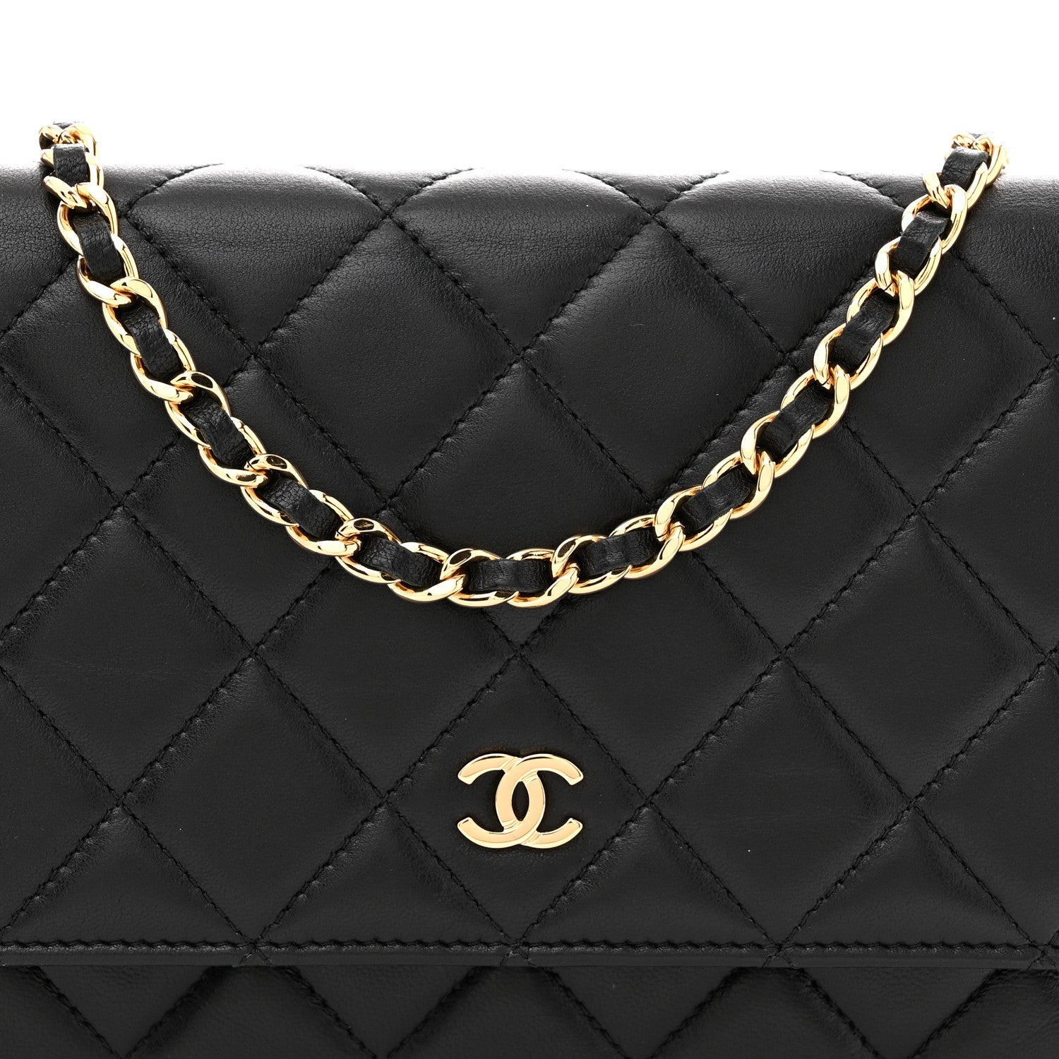 Lambskin Quilted Wallet On Chain WOC Black