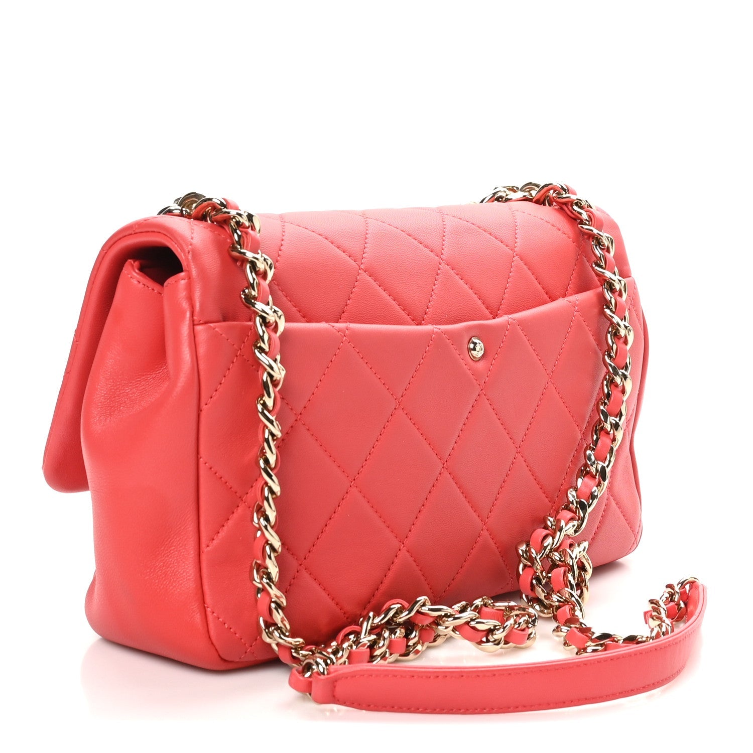 Lambskin Quilted Resin Bi-Color Chain Flap Bag Red