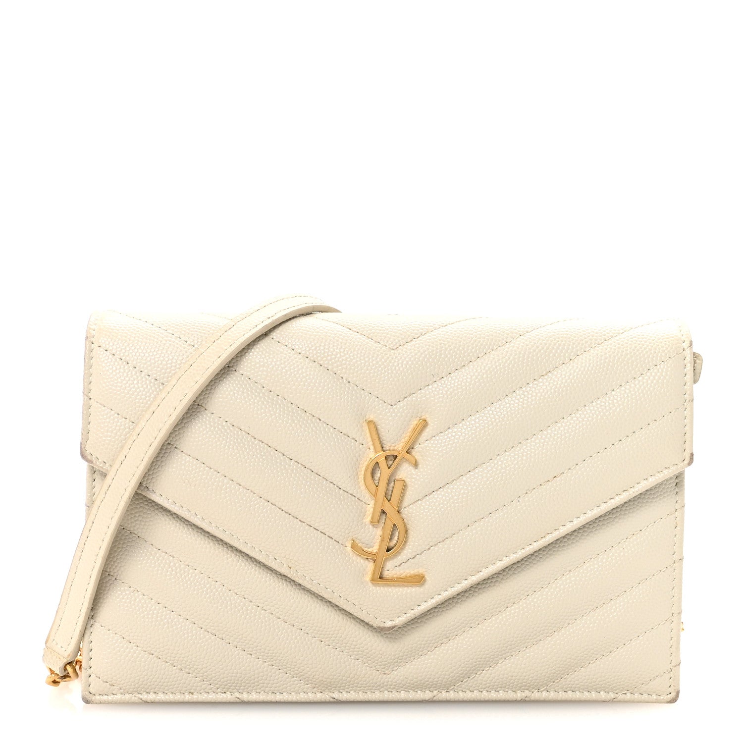 Grain De Poudre Matelasse Chevron Monogram Envelope Chain Wallet Crema Soft
