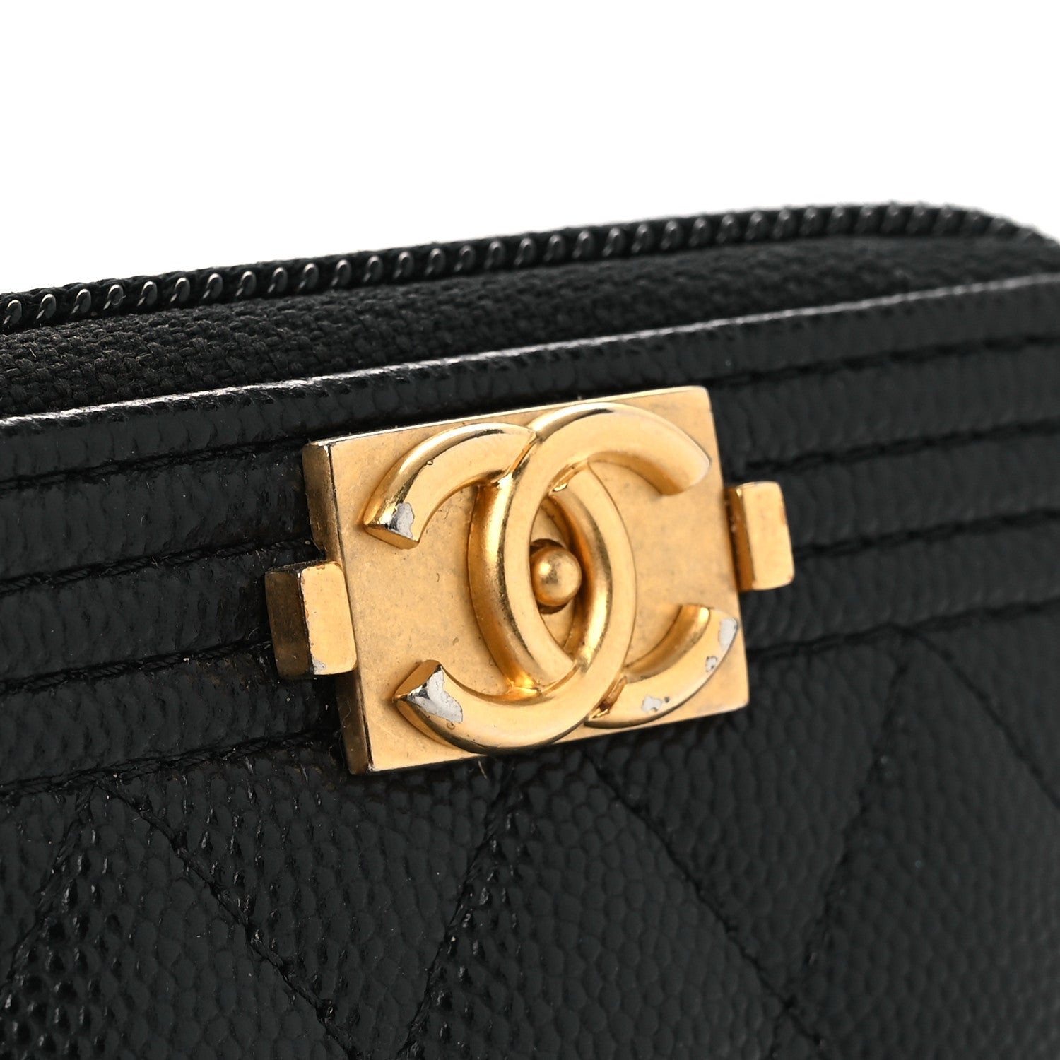 Caviar Quilted Boy Zip Around Coin Purse Wallet Black
