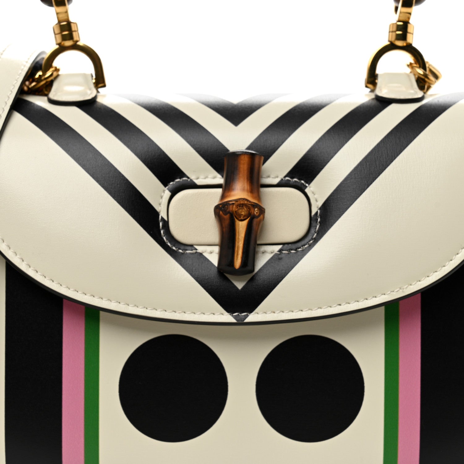 Calfskin Web Geometric Print Small Bamboo 1947 Top Handle Bag White Multicolor