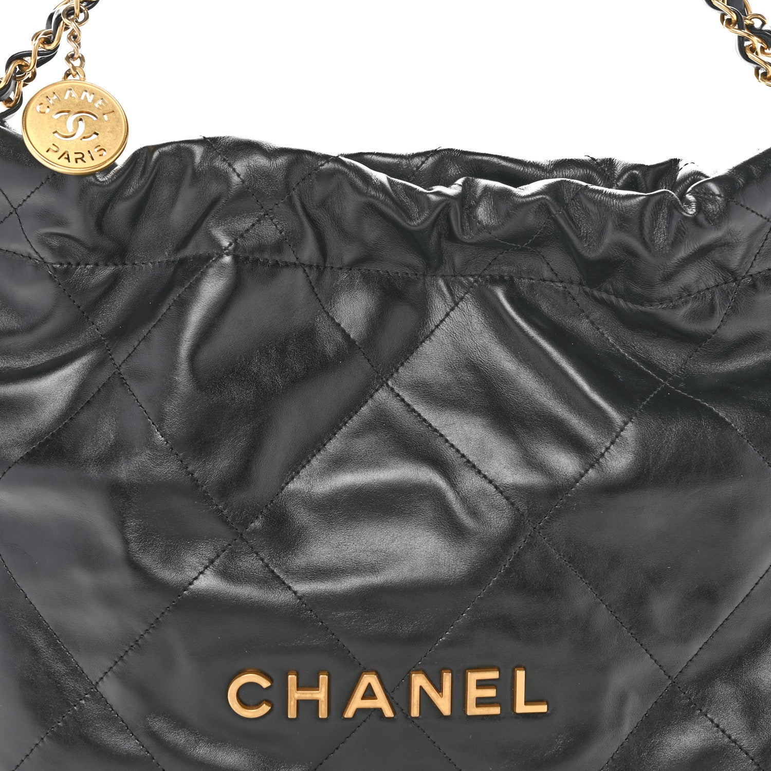 Shiny Calfskin Quilted Small Chanel 22 Black