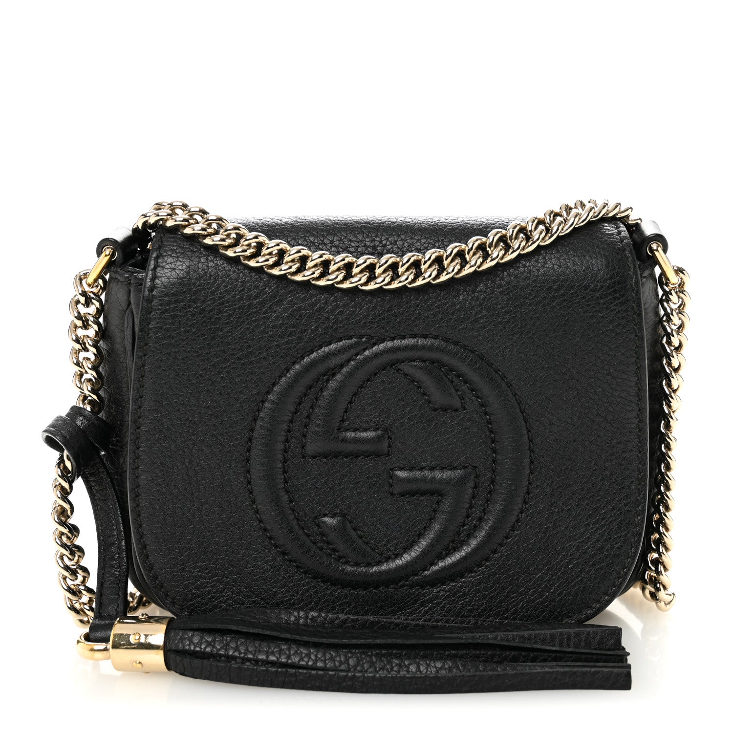 Pebbled Calfskin Small Soho Flap Crossbody Black