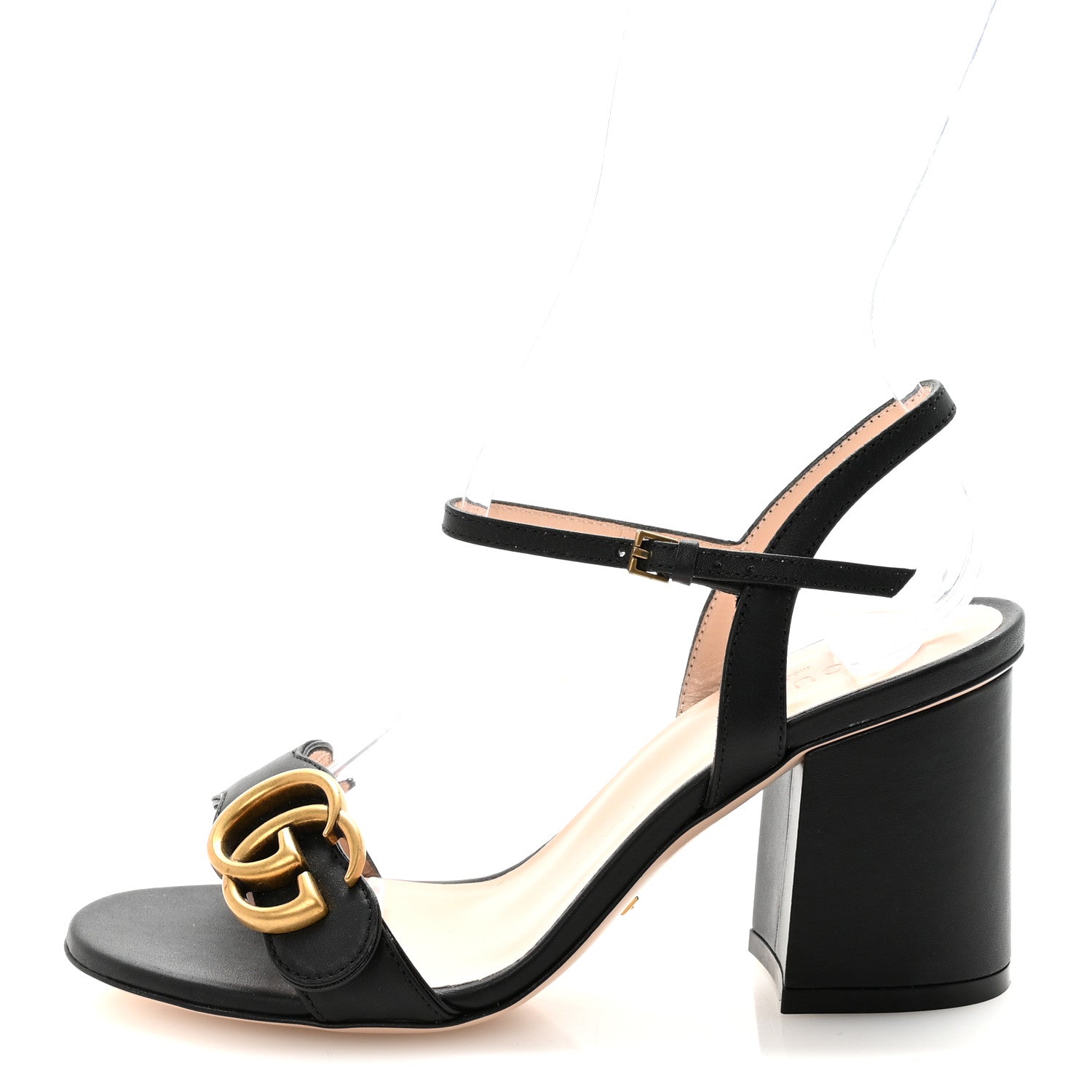 Lifford Calfskin GG Marmont Ankle Wrap 75mm Sandals 35 Black