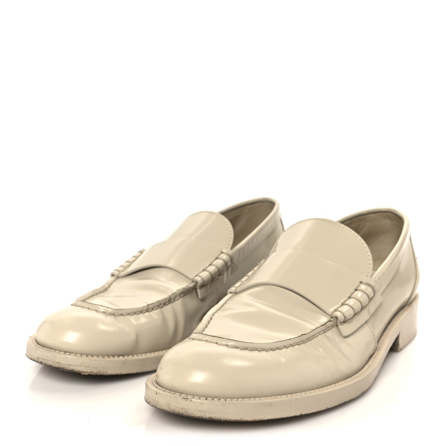 Shiny Calfskin Logo Loafers 38.5 Beige