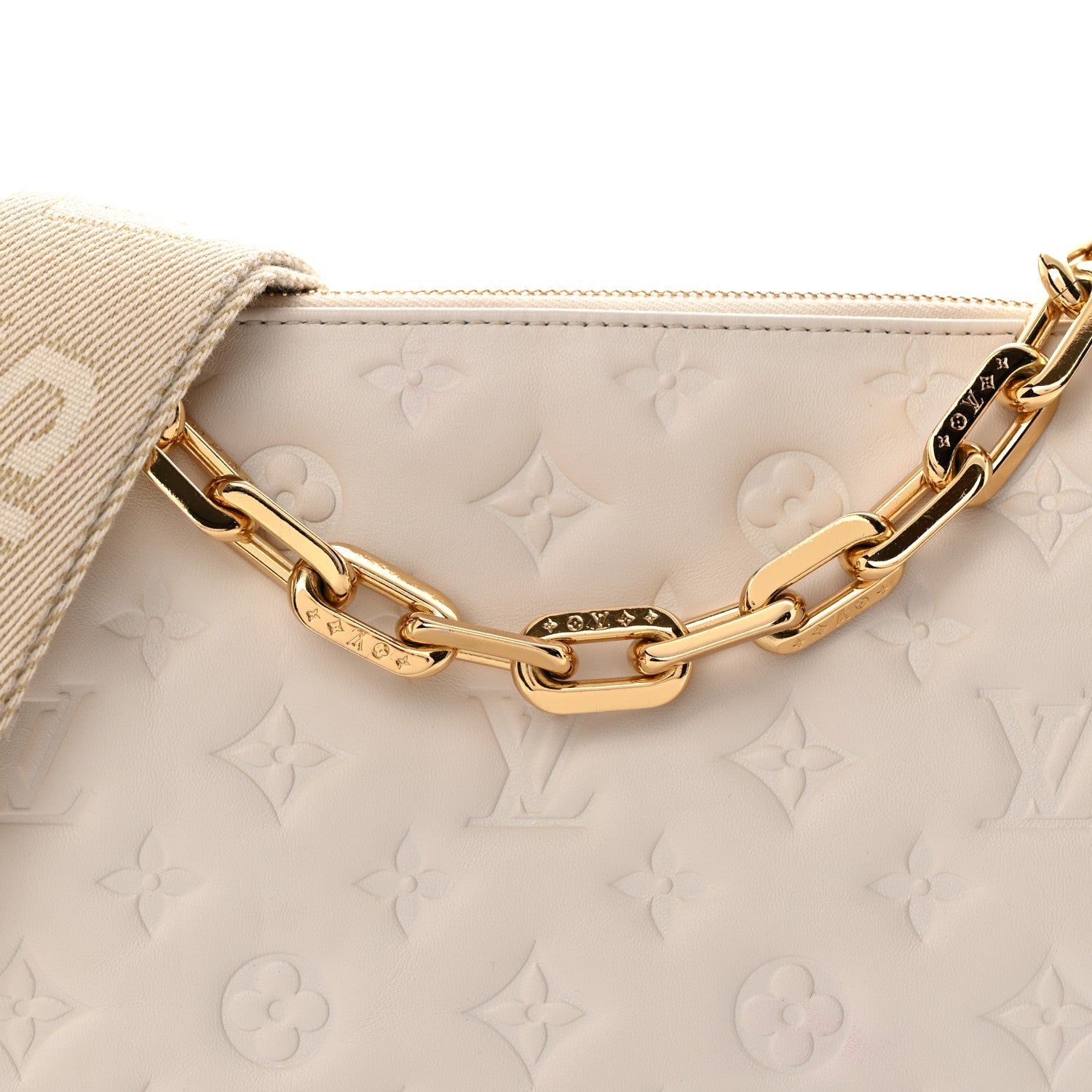 Lambskin Embossed Monogram Coussin PM Beige Cream