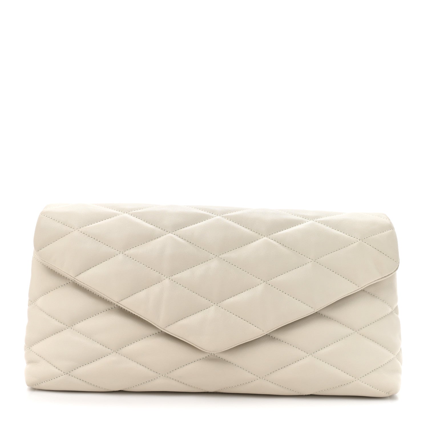 Lambskin Quilted Sade Puffer Envelope Clutch Crema Soft