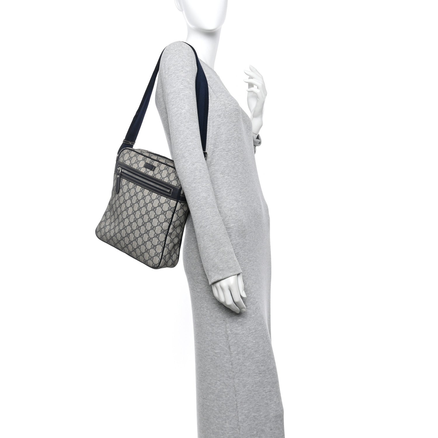 GG Plus Monogram Selleria Calfskin Medium Messenger Bag Beige Blue