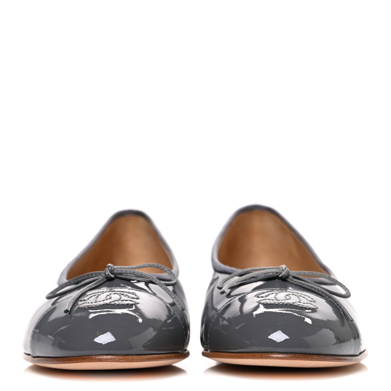Patent Calfskin CC Cap Toe Ballerina Flats 39.5 Dark Grey
