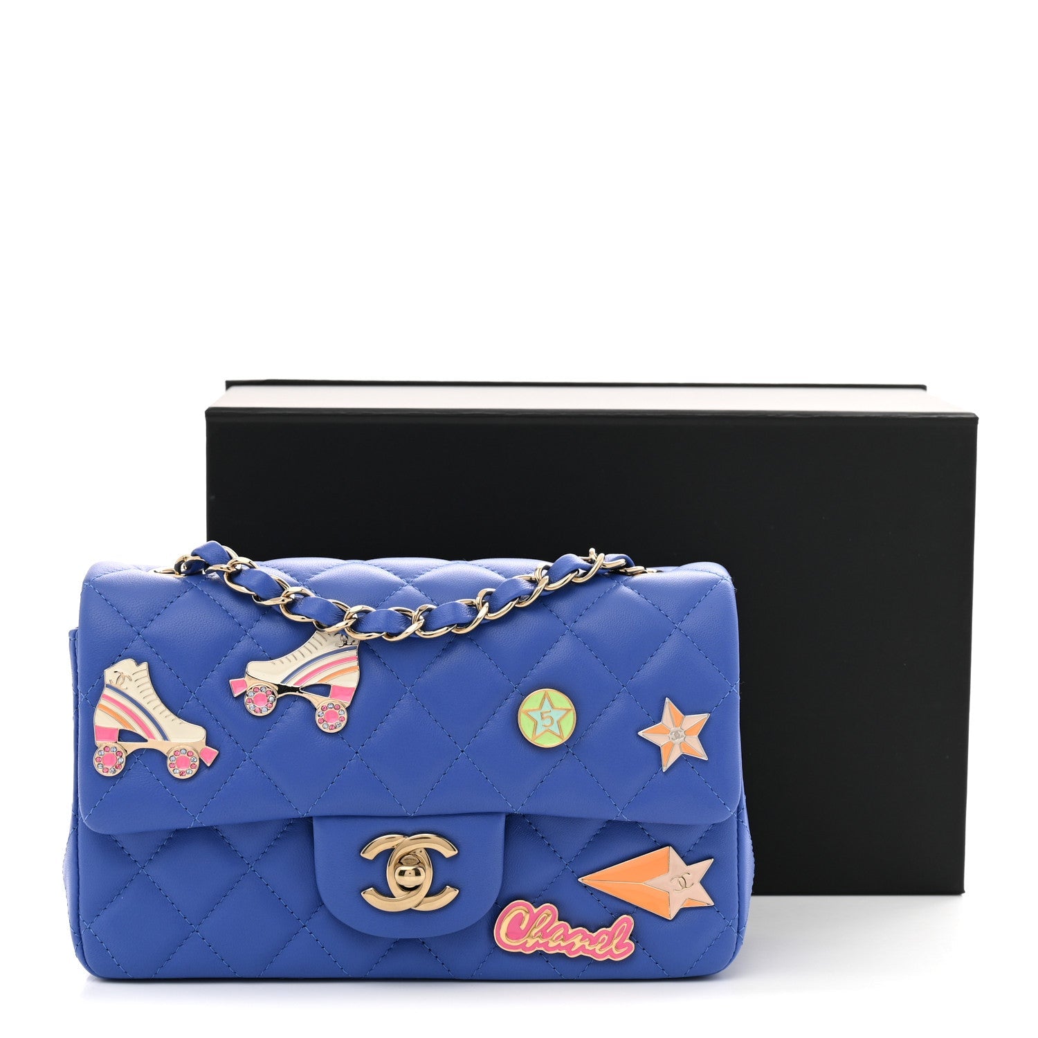Lambskin Quilted Mini Hollywood Charms Rectangular Flap Blue