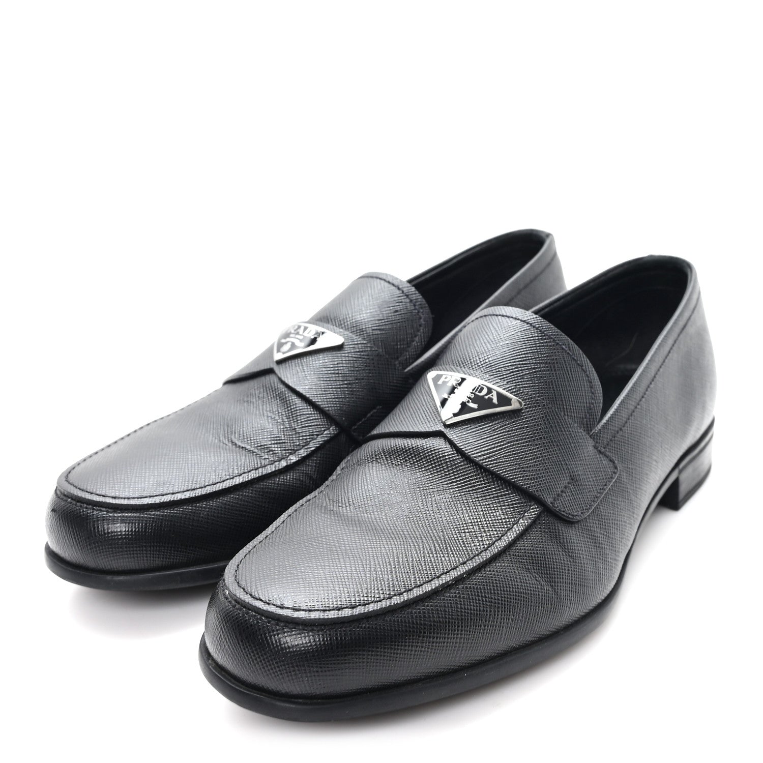 Saffiano Mens Triangle Loafers 6 Black