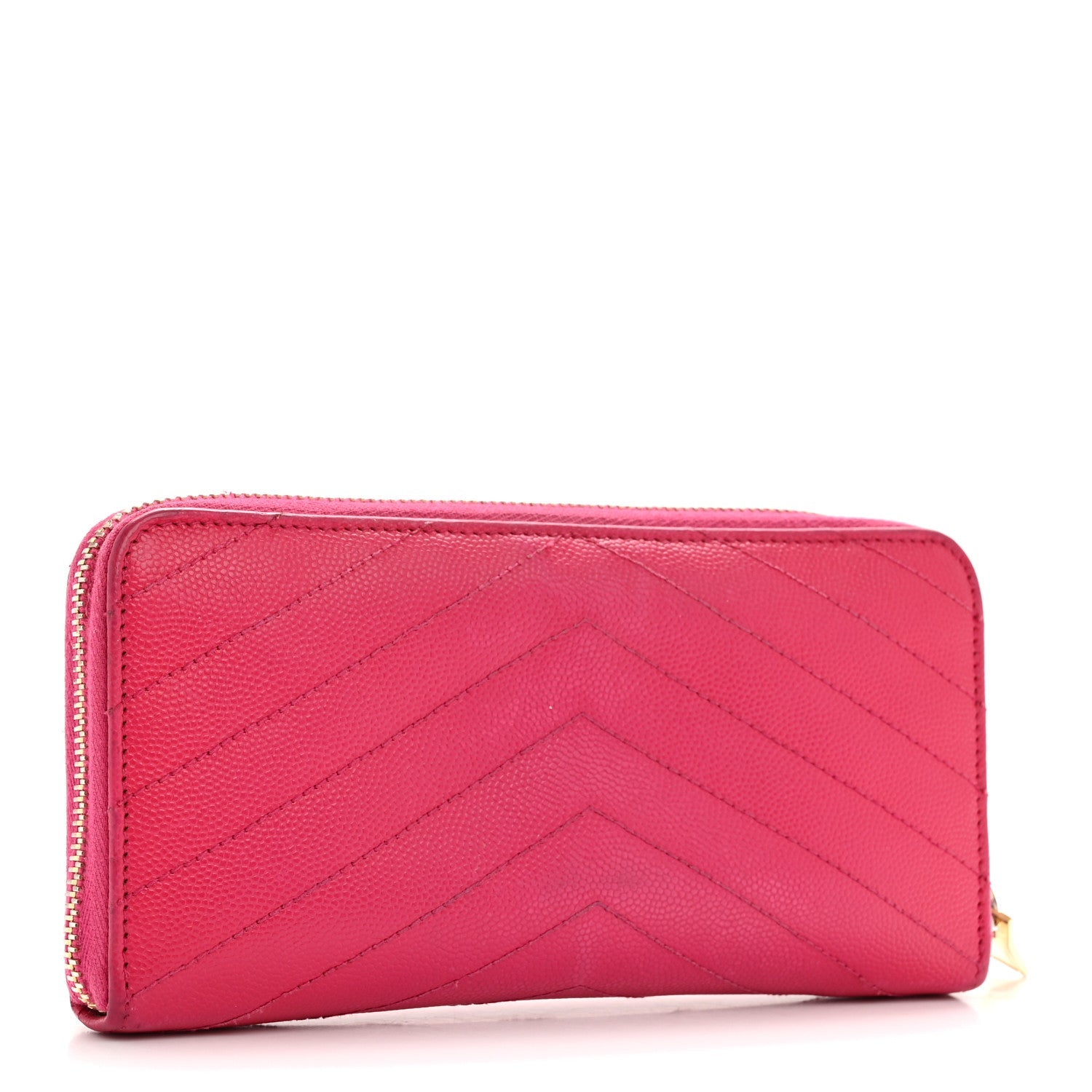 Grain De Poudre Matelasse Chevron Monogram Zip Around Wallet Fuchsia