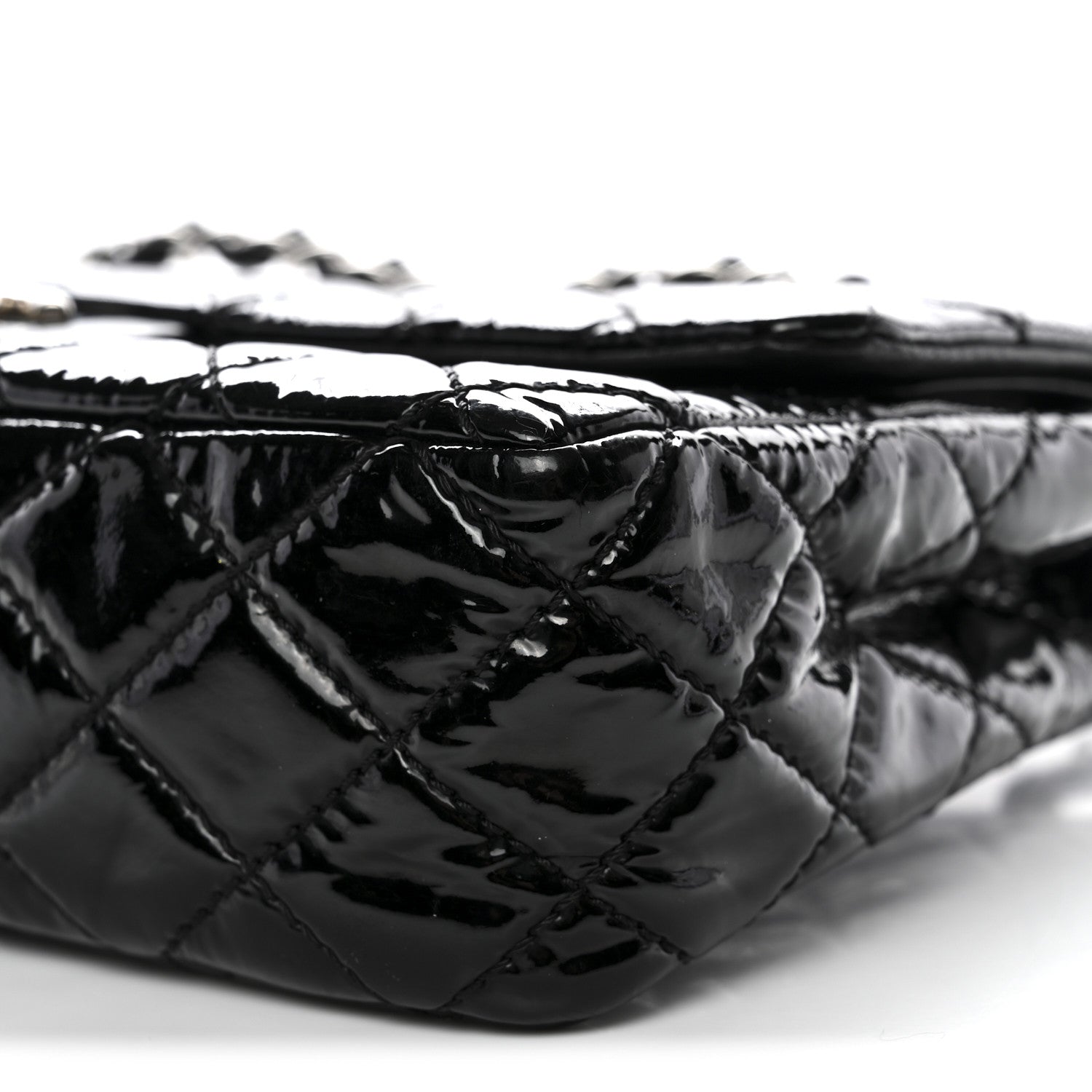 Patent Quilted Medium Double Flap Black