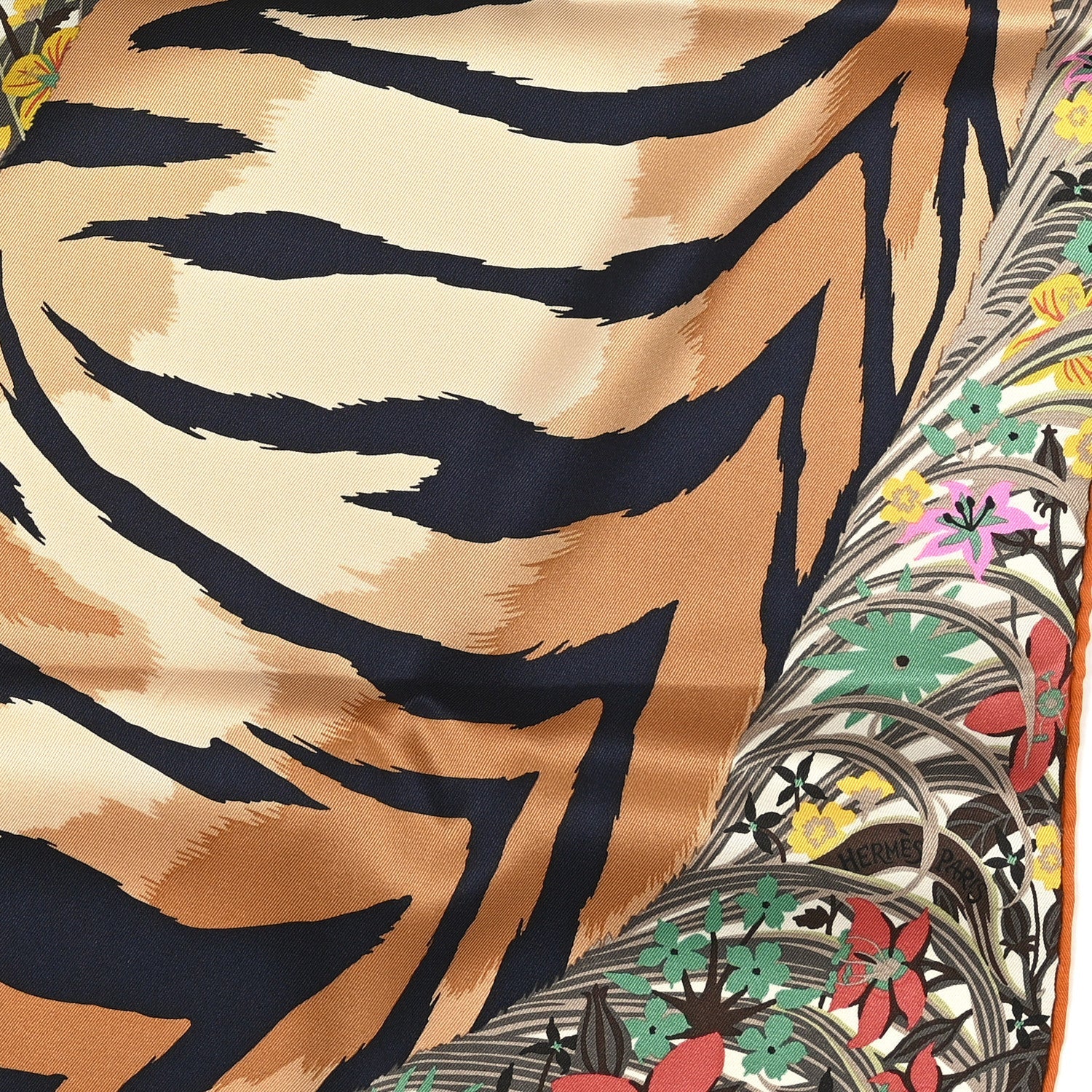 Silk Tyger Tyger Scarf 70 Beige Dore Orange Cuit Vert