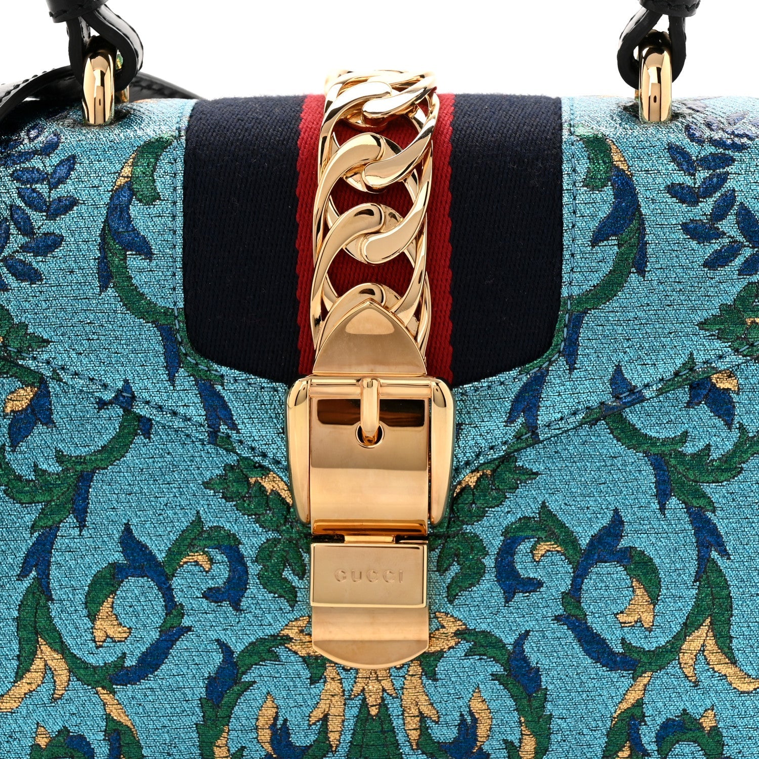 Iridescent Brocade Mini Sylvie Top Handle Bag Azure