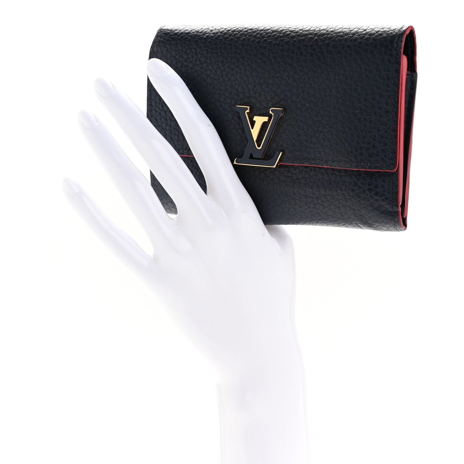 Taurillon Capucines Compact Wallet Marine Rouge