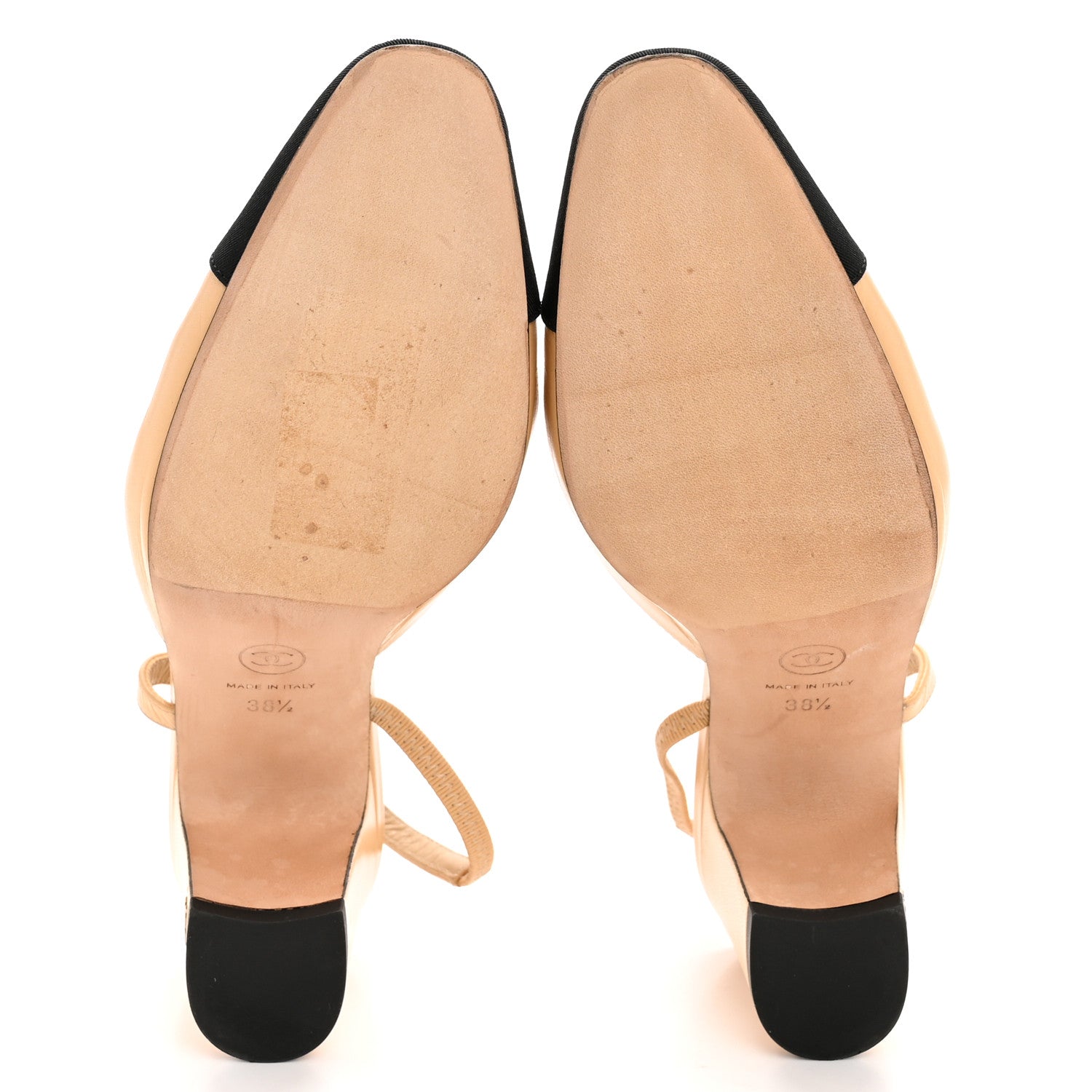 Goatskin Grosgrain Cap Toe CC Slingback Pumps 38.5 Beige Black