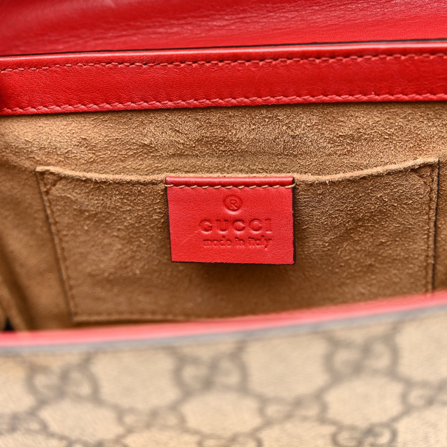 GG Supreme Monogram Calfskin Small Padlock Shoulder Bag Beige Hibiscus Red New Rosette