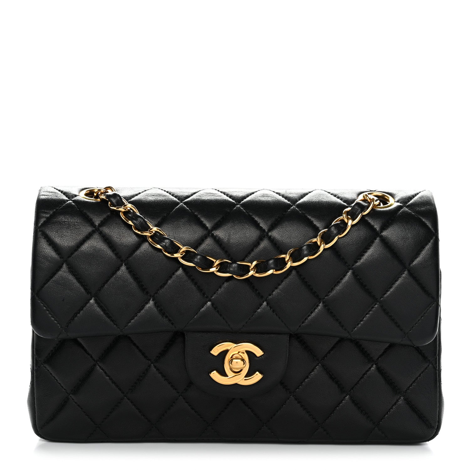 Lambskin Quilted Small Double Flap Black