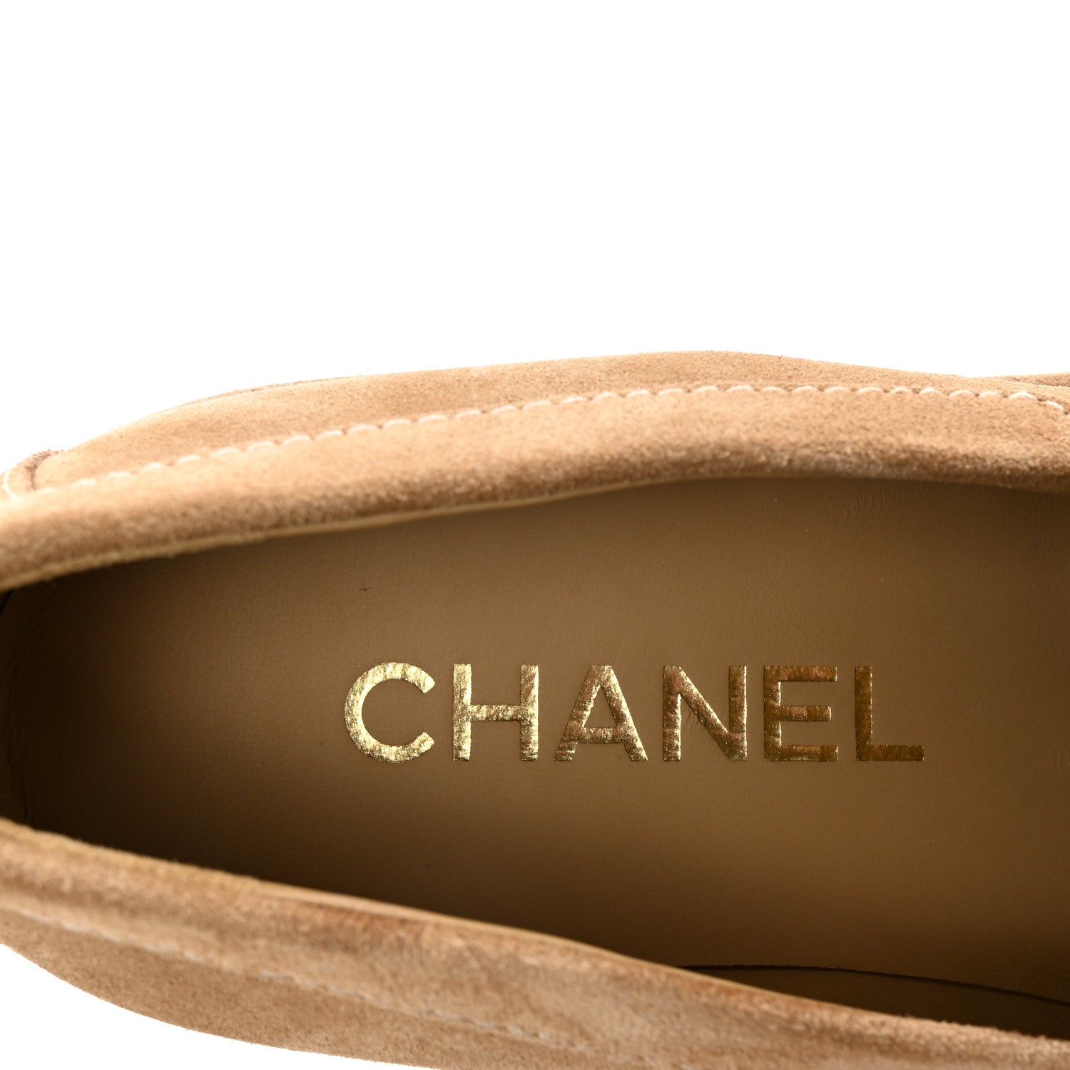 Suede Calfskin Pearl CC Moccasin Loafers 36.5 Dark Beige
