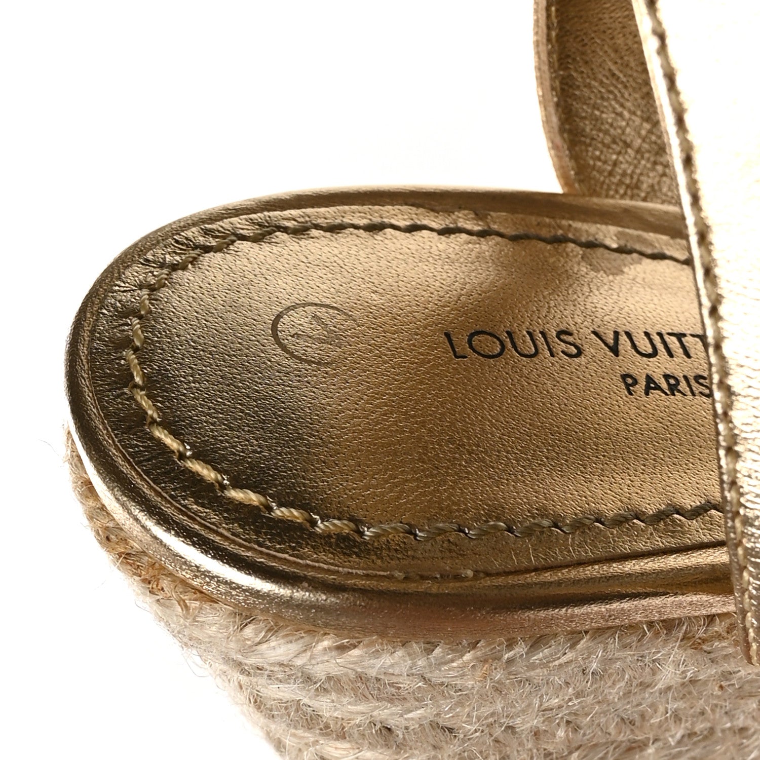 Metallic Monogram Calfskin Studded Wedge Sandals 35 Gold