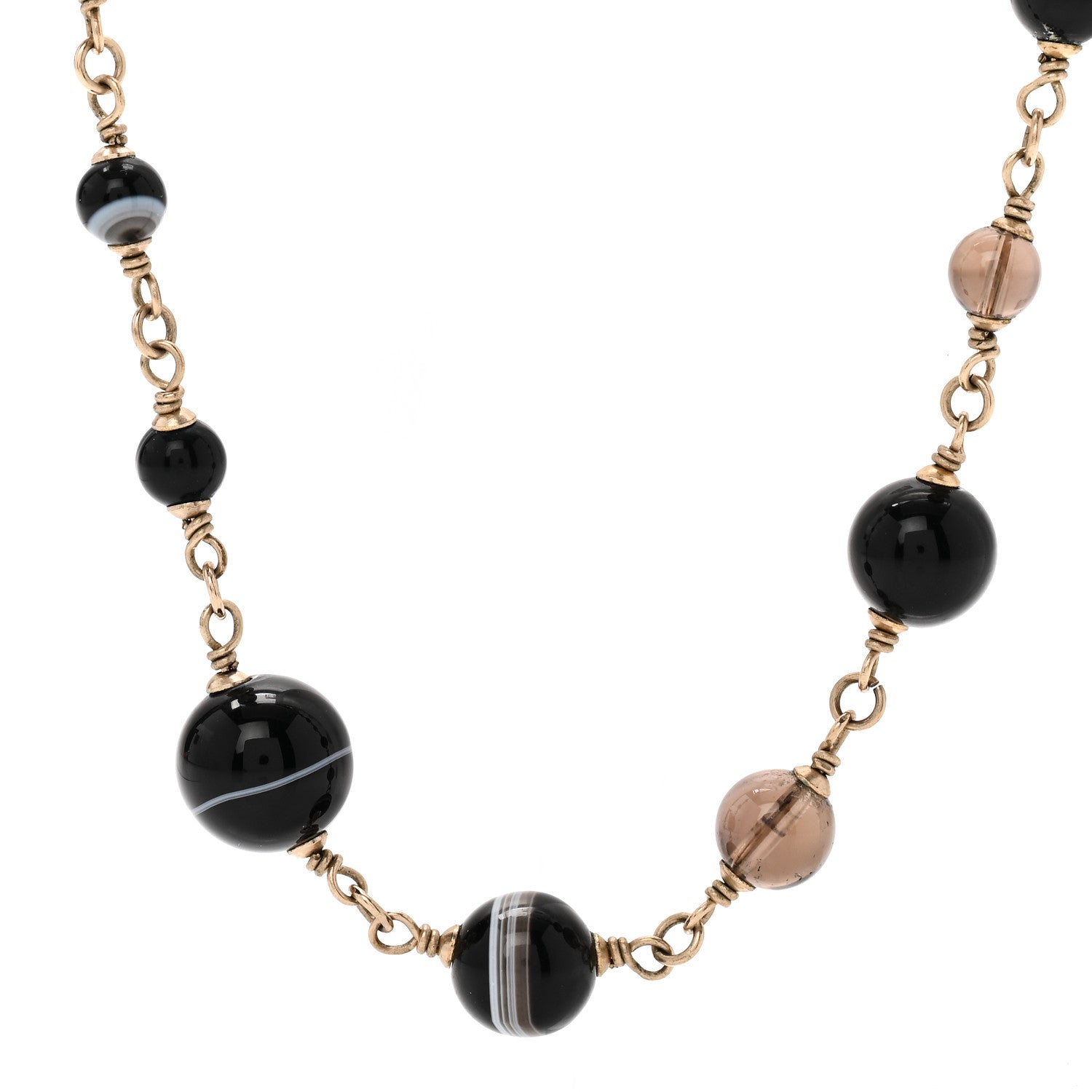 Resin Glass CC Beaded Charms Long Necklace Gold Black