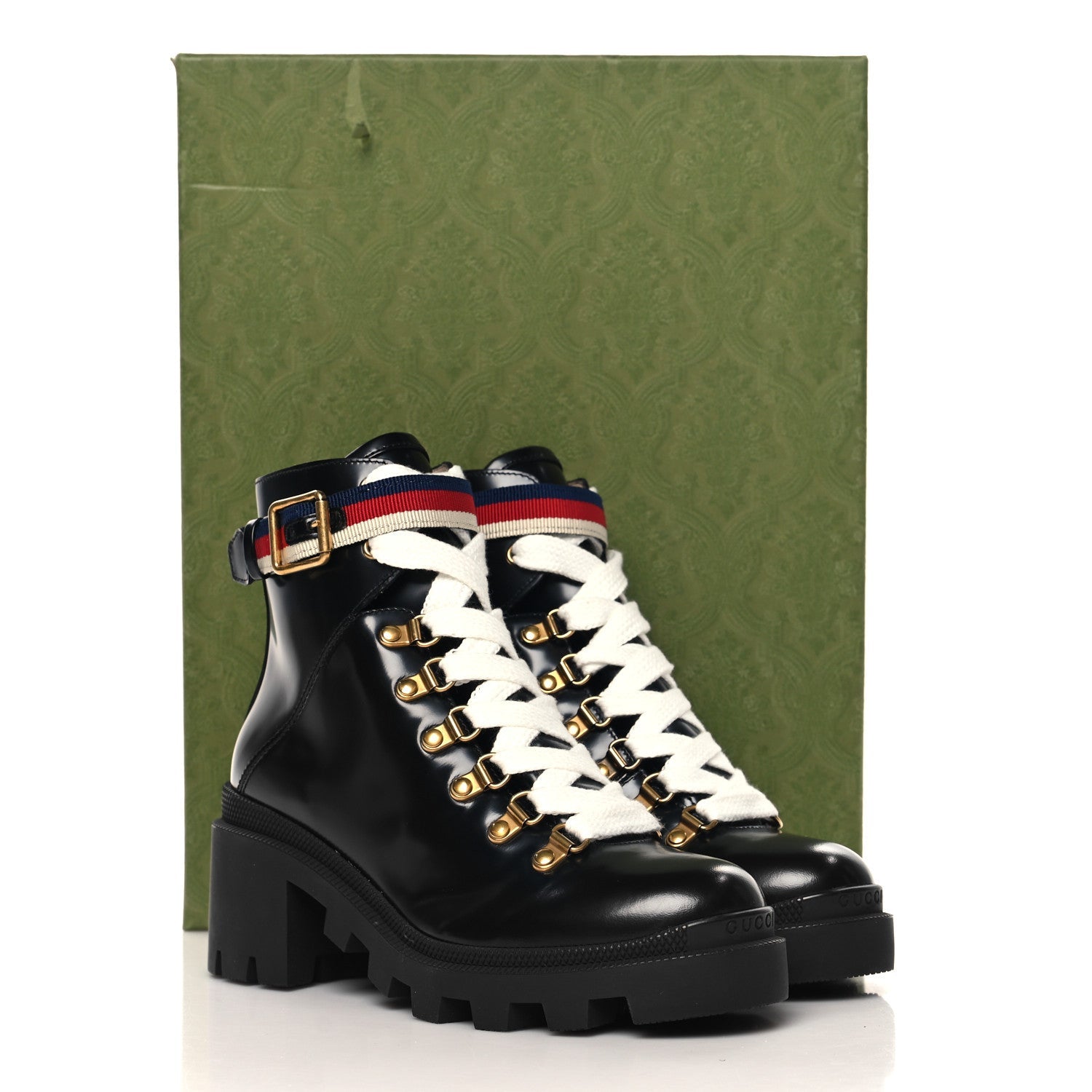 Calfskin Sylvie Web Lace Up Combat Boots 35 Black