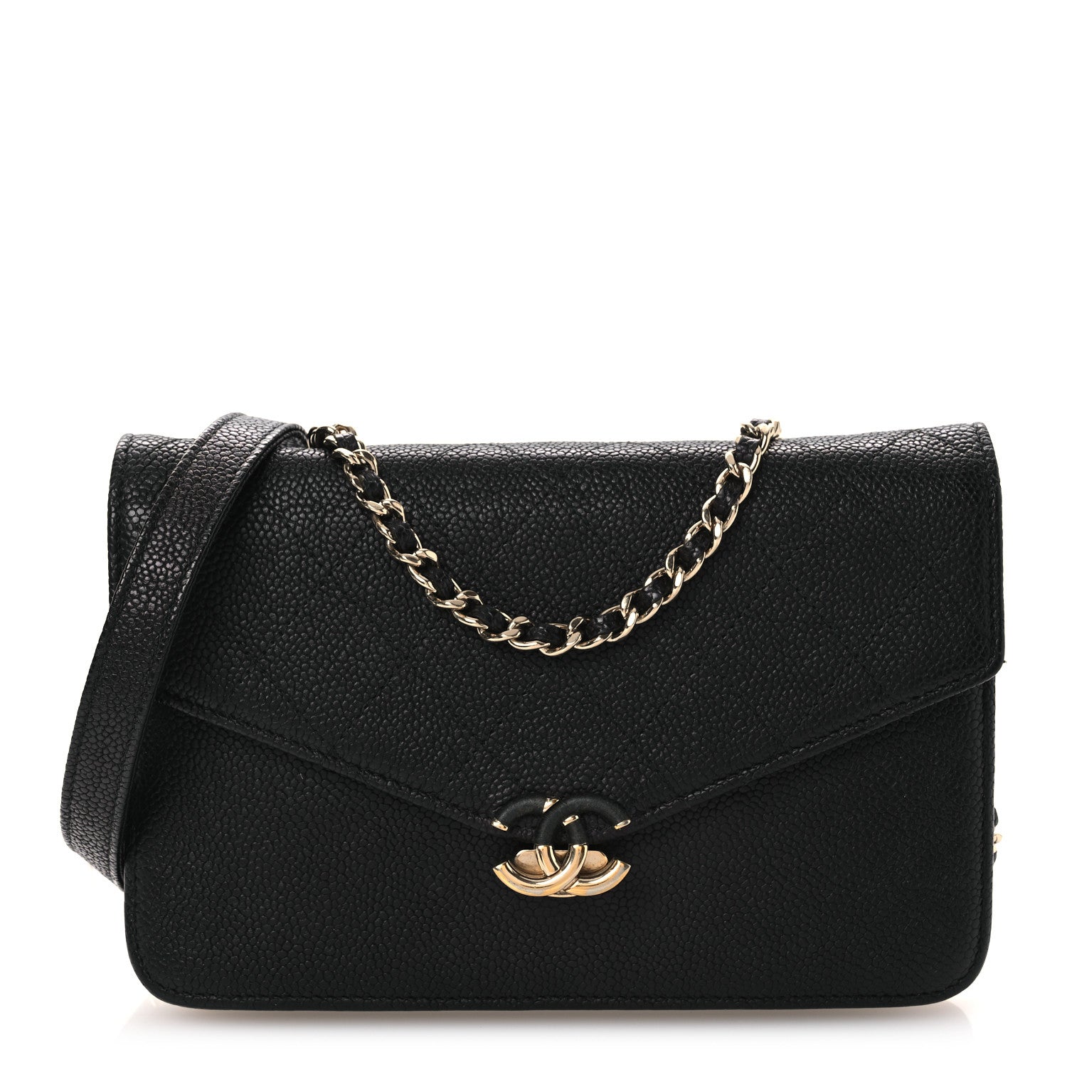 Grained Calfskin Quilted Cuba Wallet On Chain WOC Black