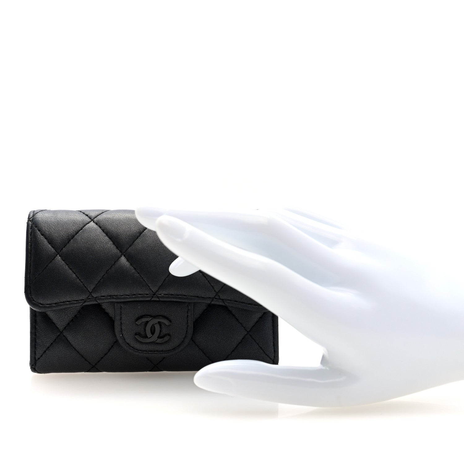 Pearly Lambskin Quilted Flap Card Holder Wallet So Black