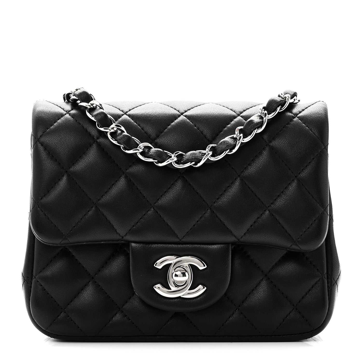 Lambskin Quilted Mini Square Flap Black