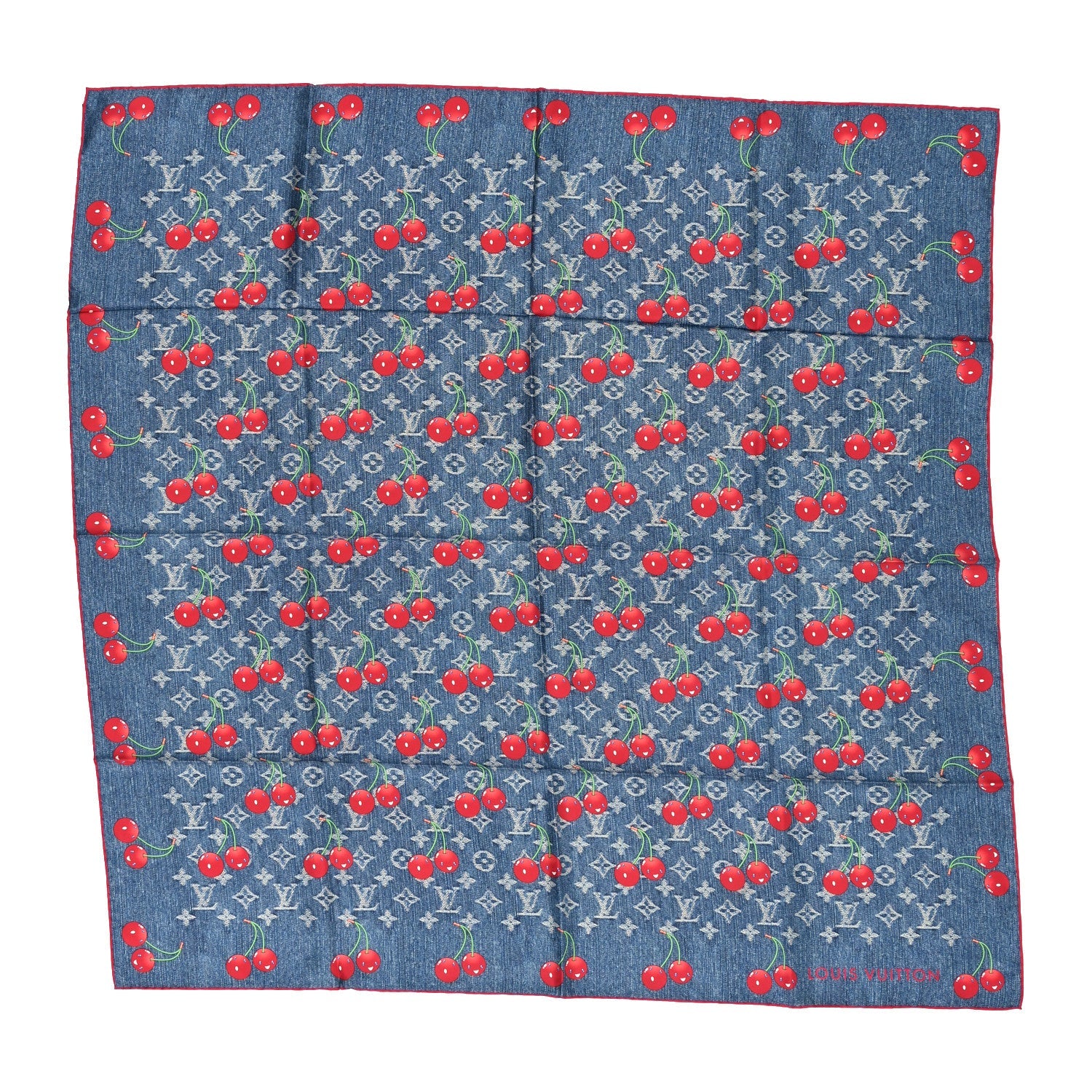 LV X TM Silk Monogram Cerises Square Scarf 90 Denim Blue