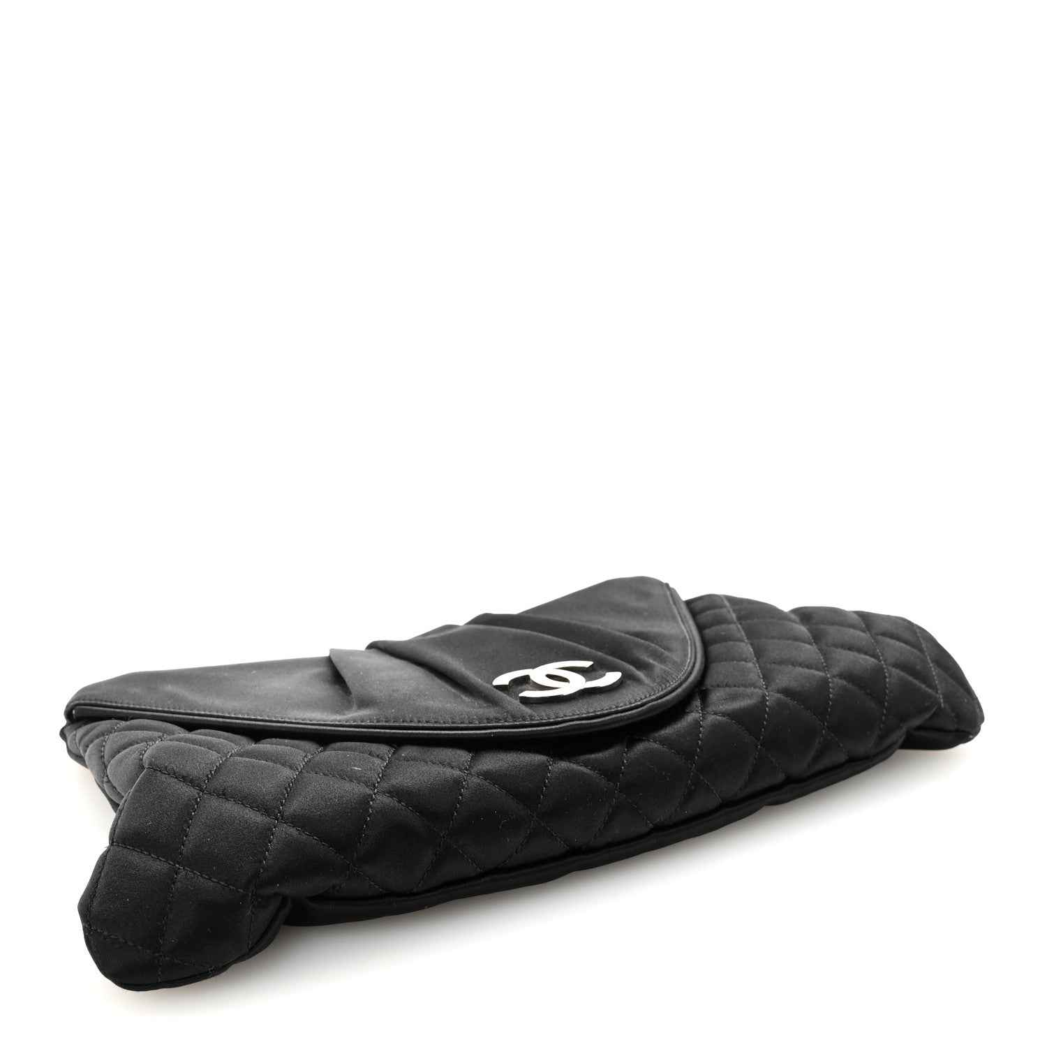 Satin Quilted Half Moon Clutch  Black