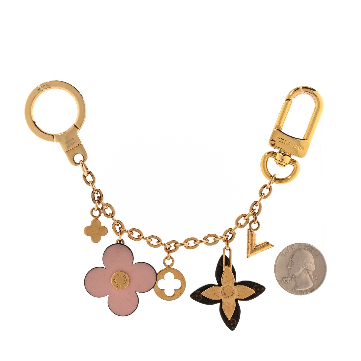 Brass Monogram Blooming Flowers Bag Charm Key Holder Rose Ballerine