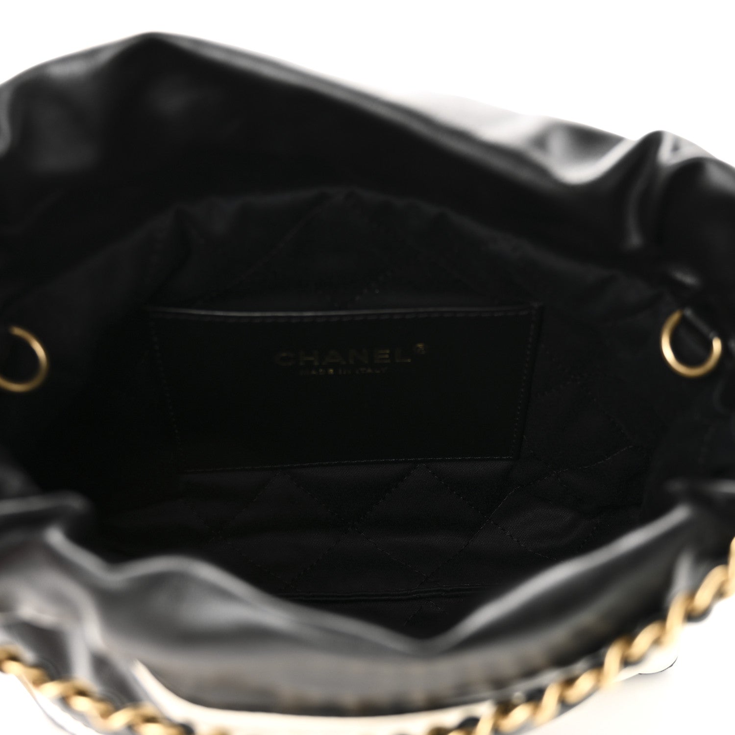 Shiny Calfskin Striped Mini Chanel 22 Black White