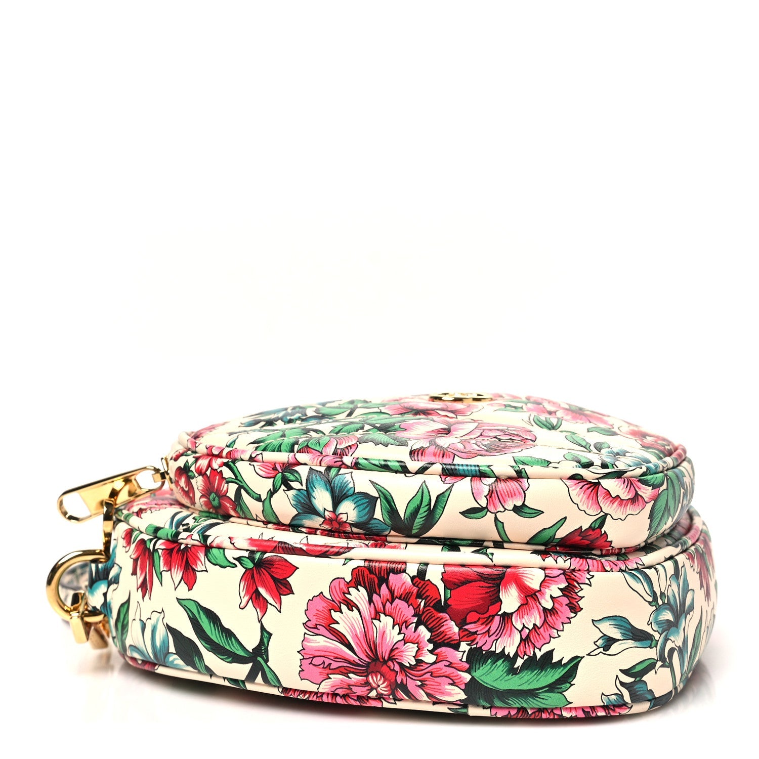 Calfskin Matelasse Diagonal Brit Roses Print Mini Interlocking G Heart Shoulder Bag  White Multicolor