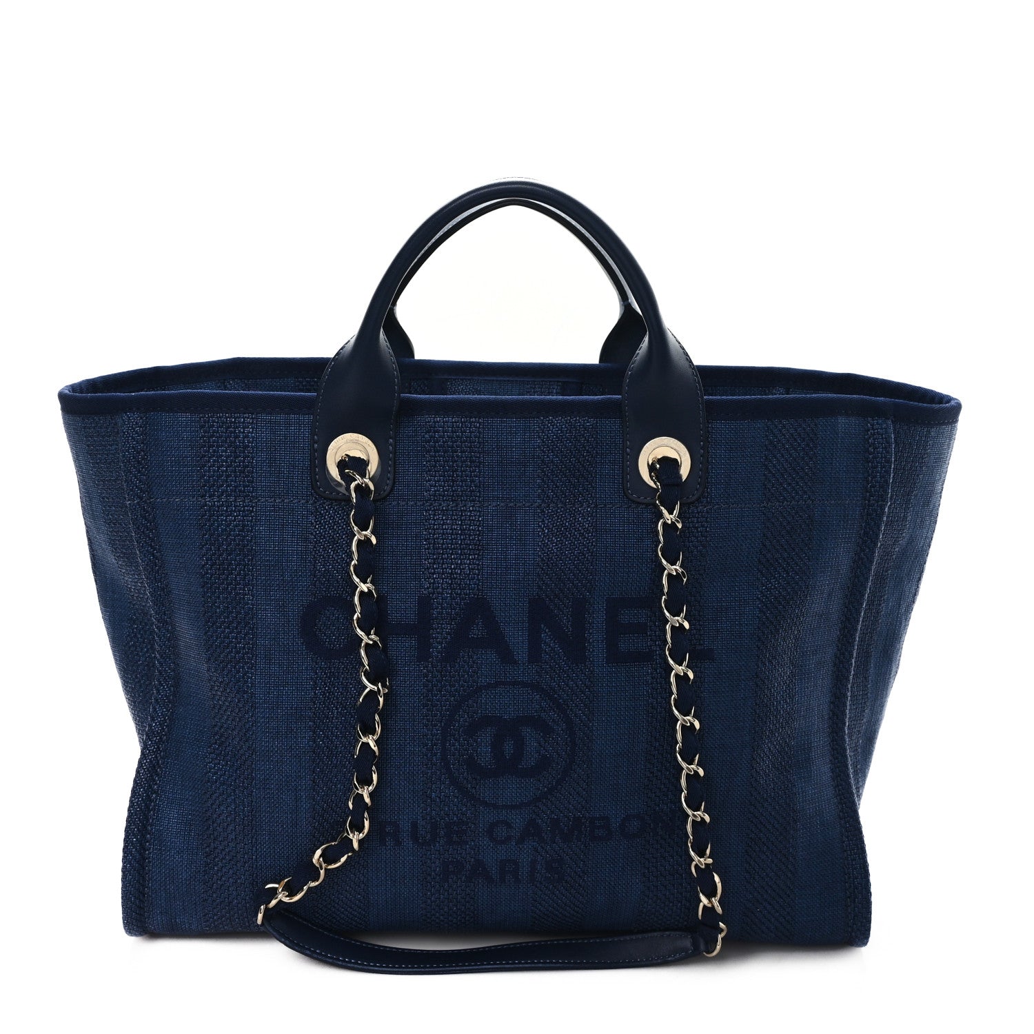 Mixed Fibers Striped Medium Deauville Tote Navy Blue