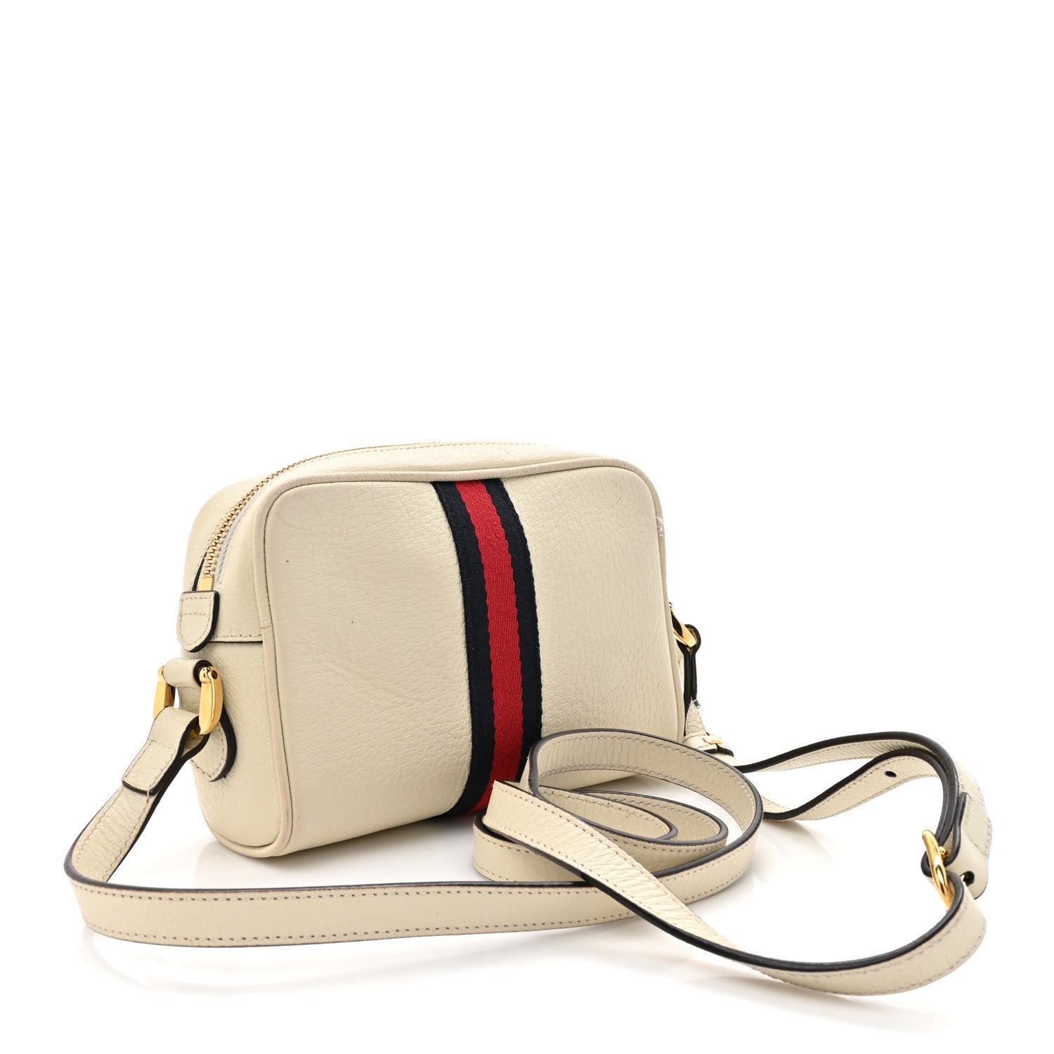 Textured Dollar Calfskin Web Mini Ophidia Shoulder Bag Mystic White