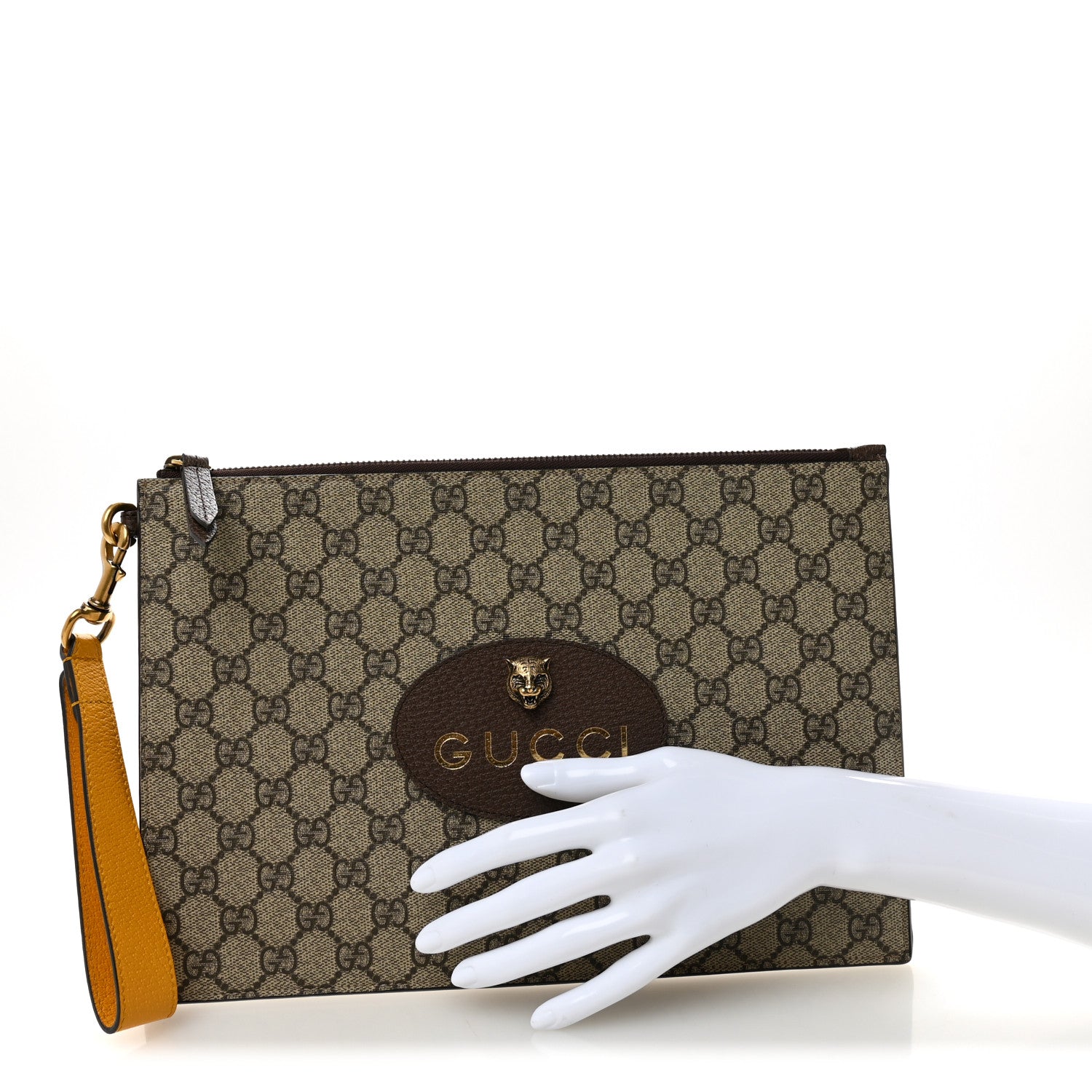 GG Supreme Monogram Neo Vintage Zip Wristlet Pouch Beige New Acero Crop