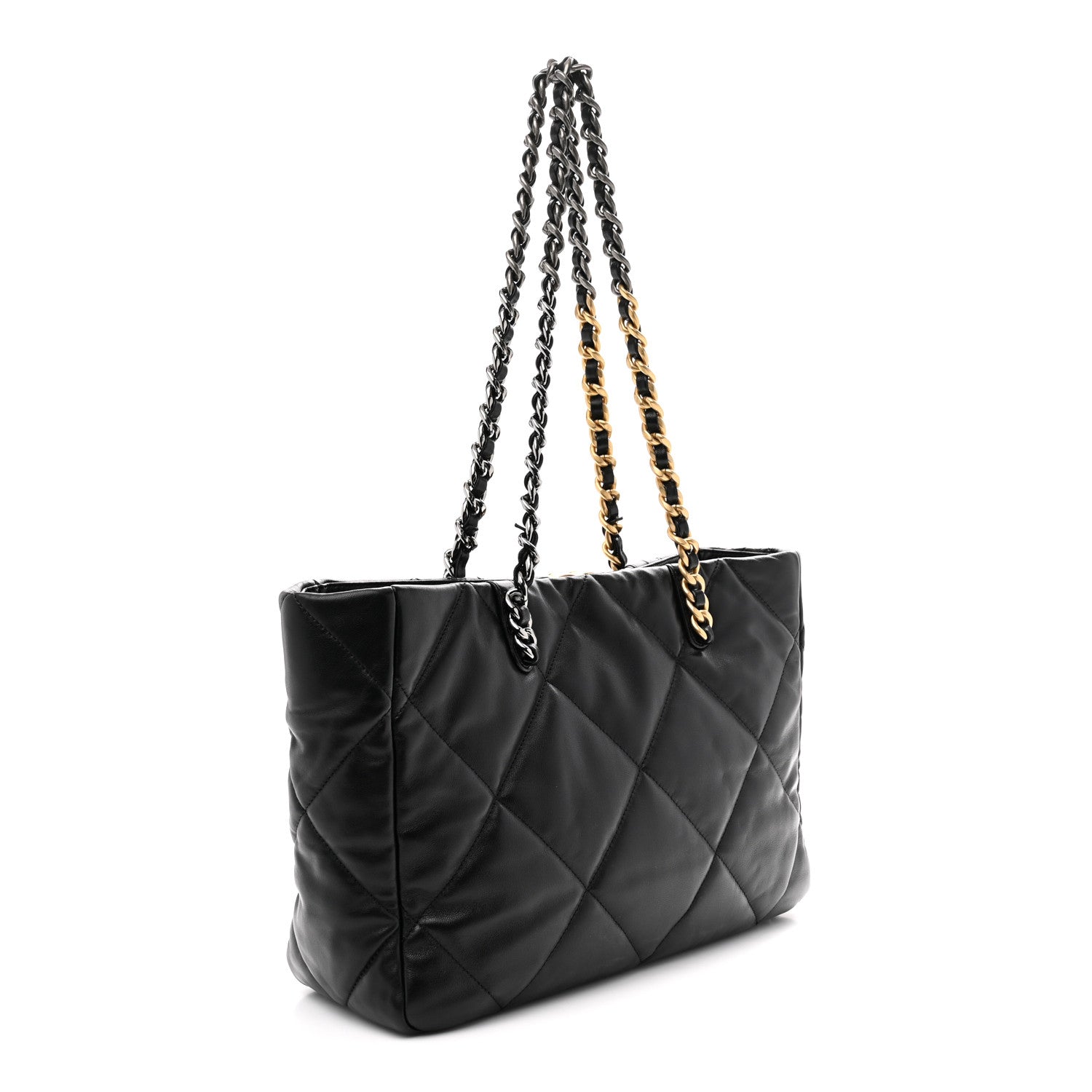 Lambskin Quilted Chanel 19 East West Shopping Bag Black