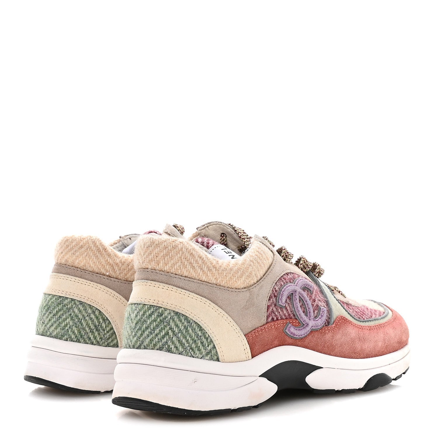 Fabric Suede Calfskin CC Sneakers 39 Pink Beige Multicolor